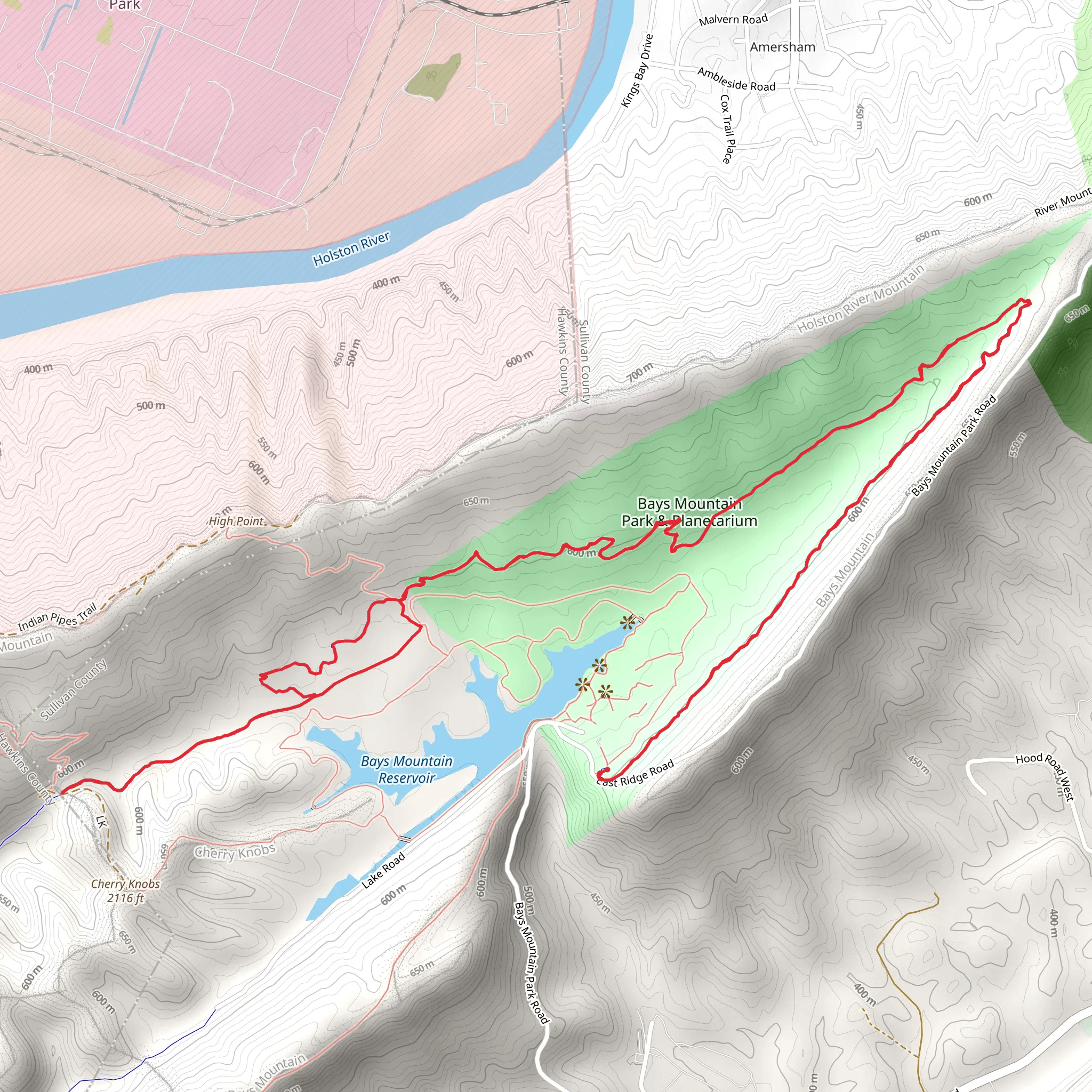 Chestnut Trail and Chinquapin Trail - Bays Mountain Park - Planetarium mobile static map