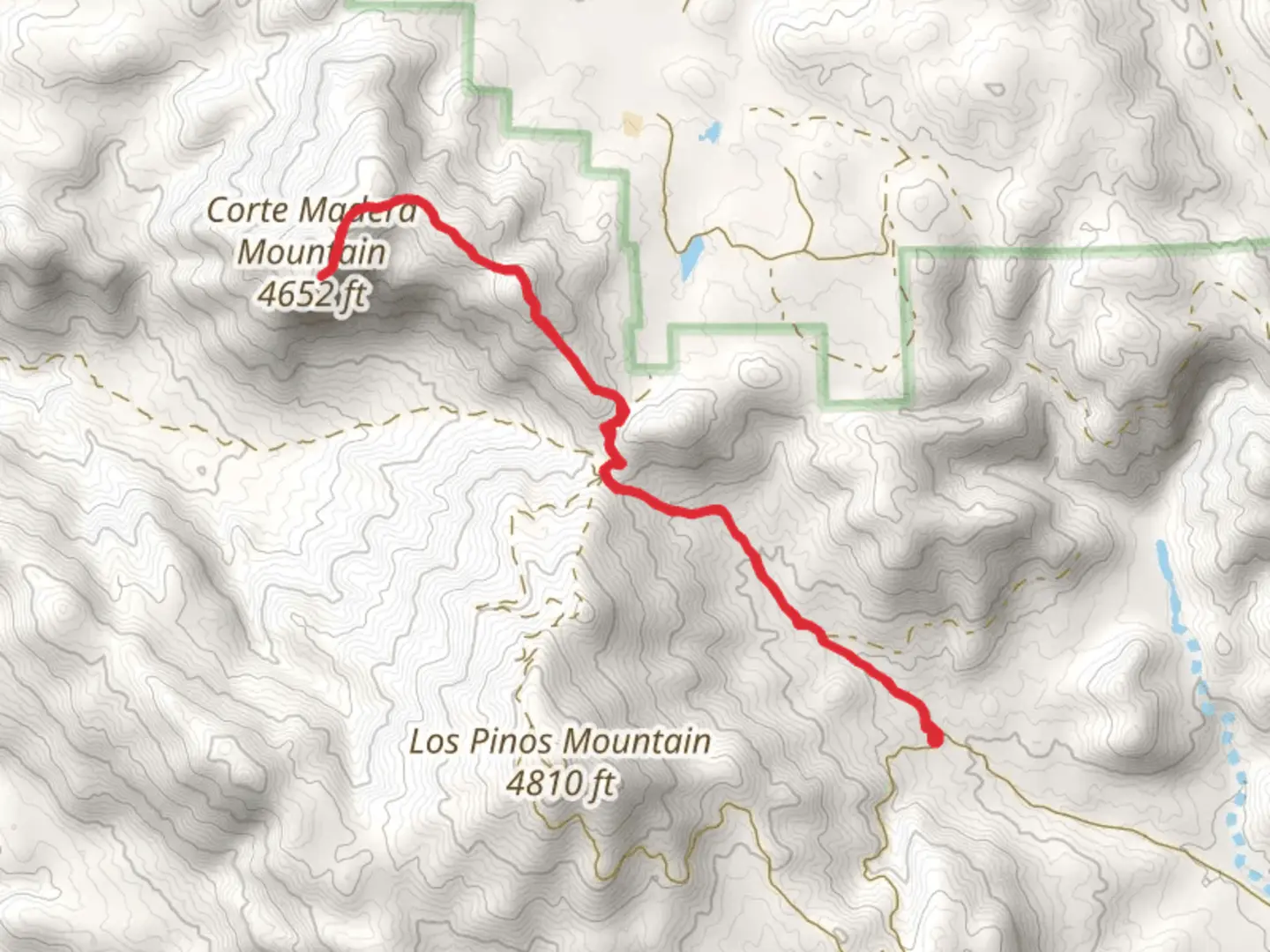 An image depicting the trail Corte Madera Mountain from Kernan Road and its surrounding area.