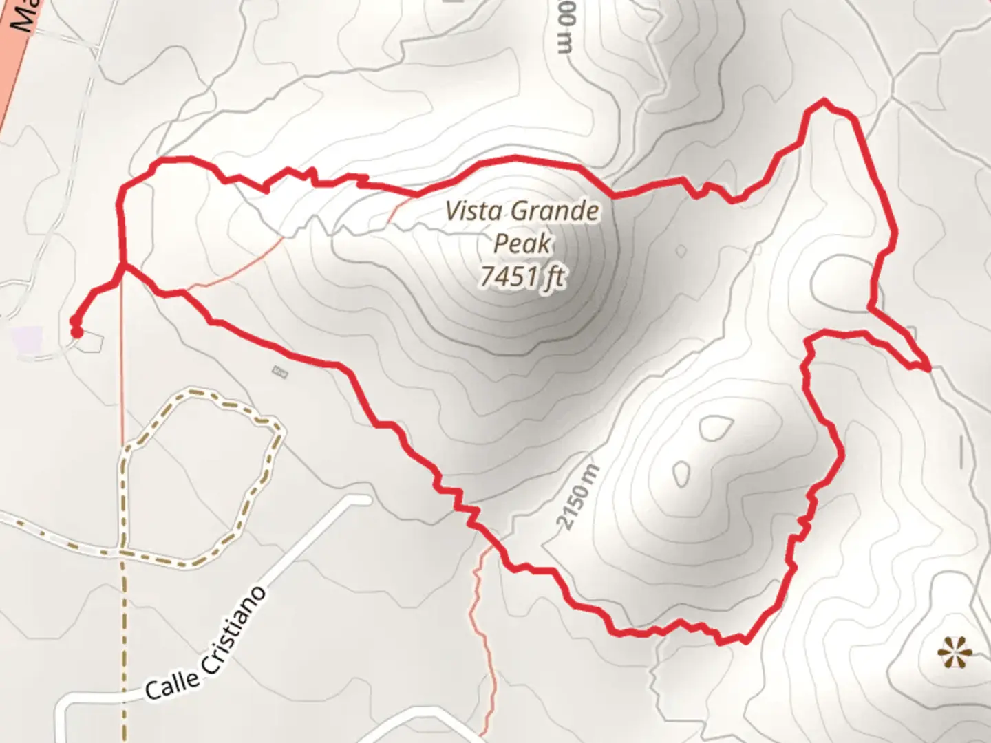An image depicting the trail Loop around Vista Grande Peak and its surrounding area.