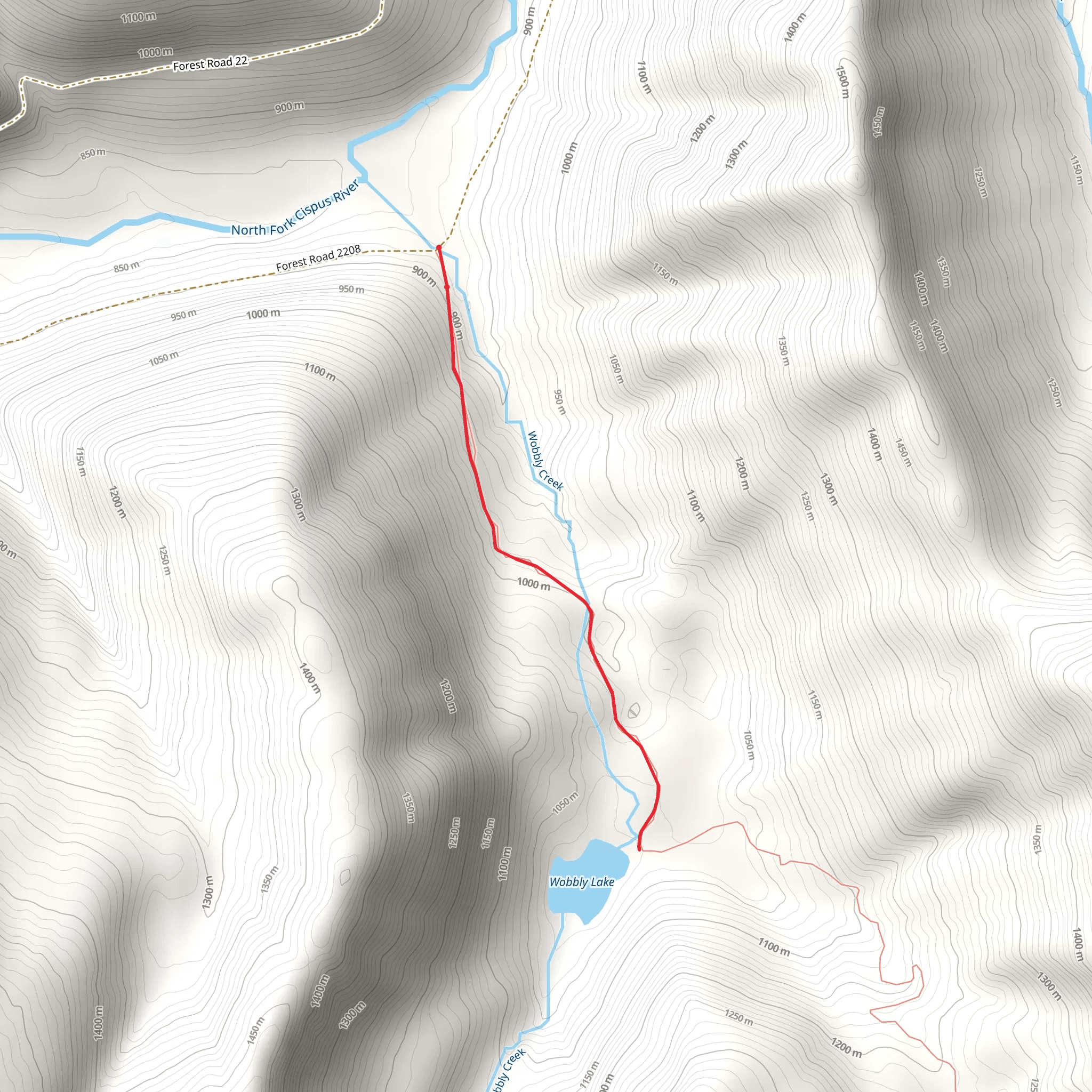 Wobbly Lake via Wobbly Creek Trail mobile static map