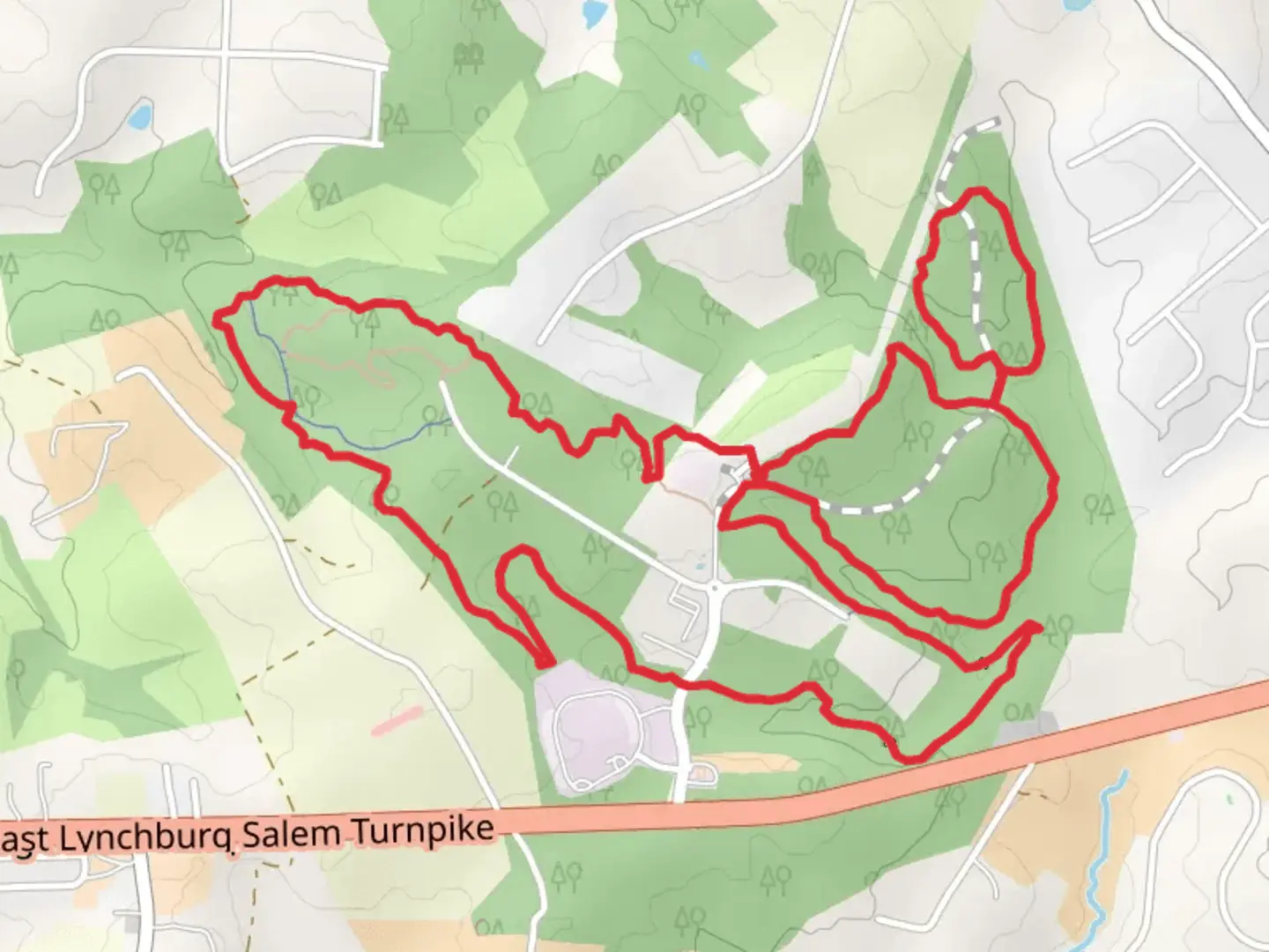 An image depicting the trail Orange, Blue and Green Loop and its surrounding area.