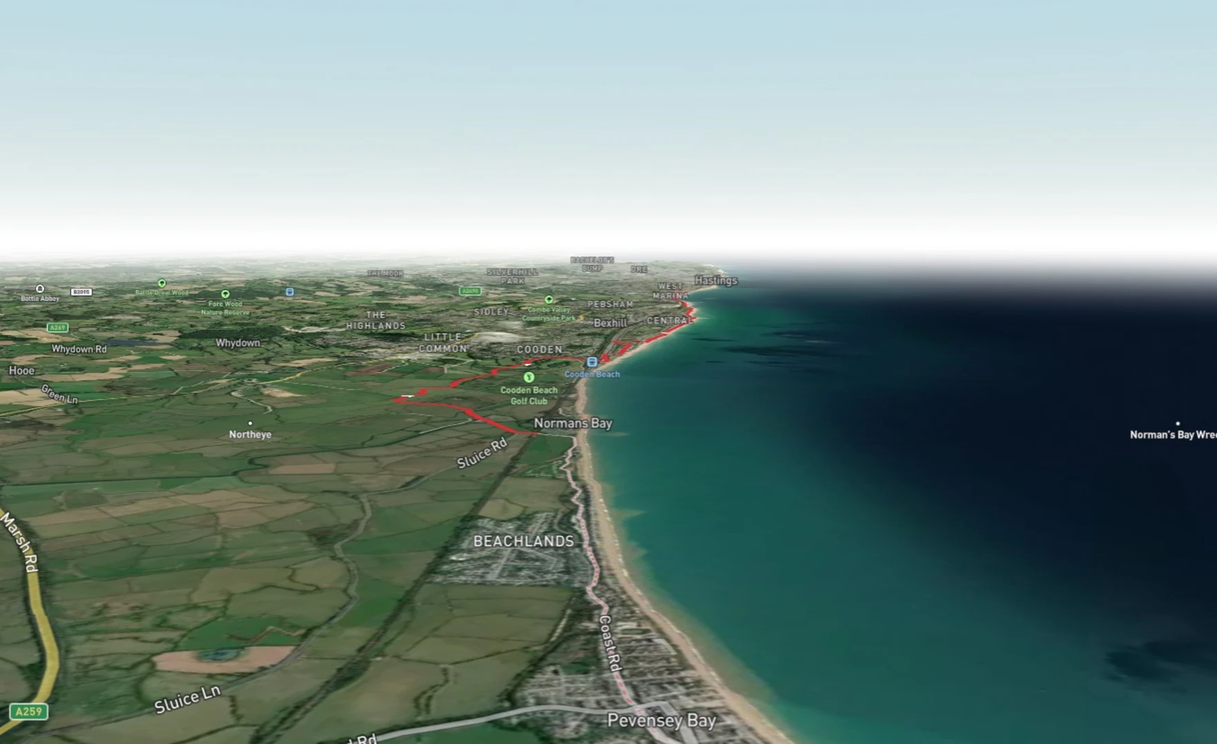 An image depicting the trail Normans Bay to West Marina and its surrounding area.