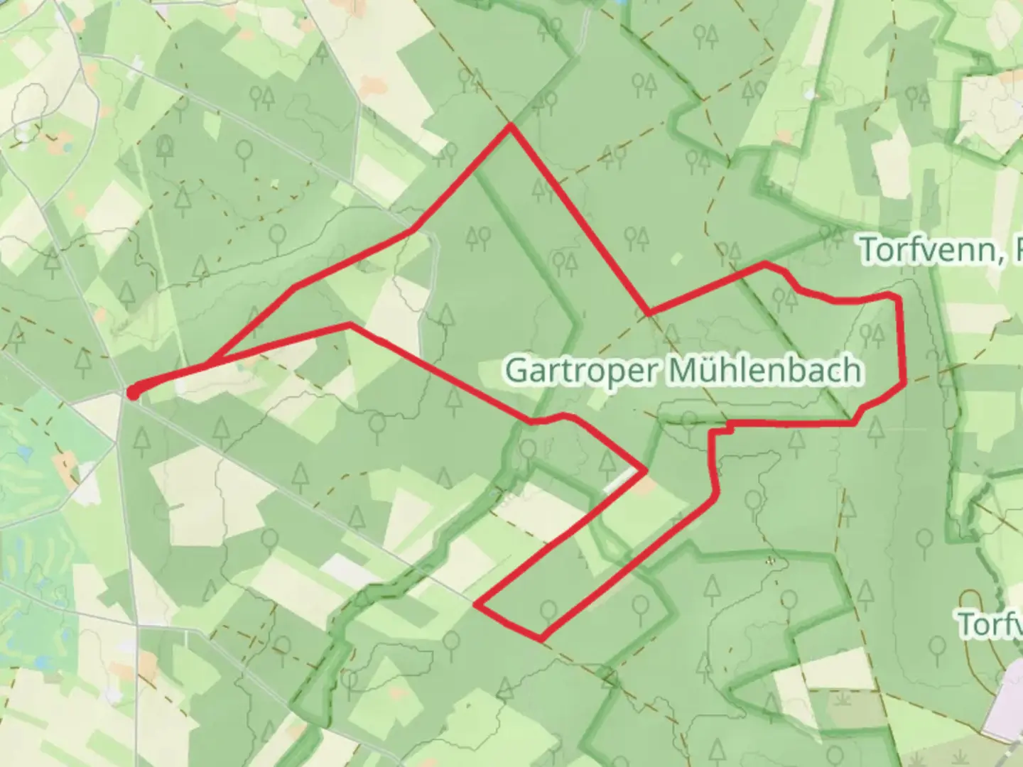 An image depicting the trail Meesenmühlenweg and Kirchhellen-Wesel-Weg Loop and its surrounding area.