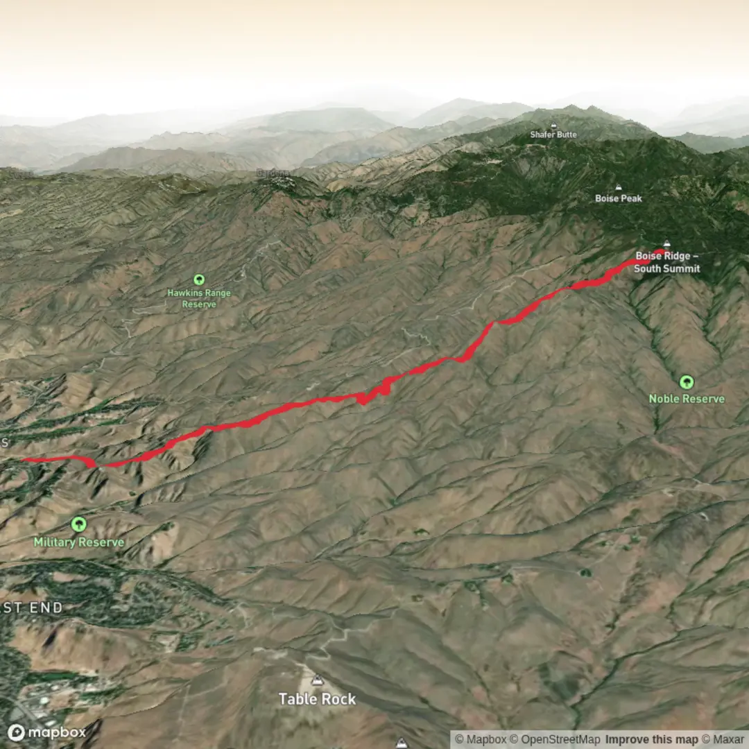 An image depicting the trail Hulls Gulch Reserve - Kestrel trail to Boise Ridge Road and its surrounding area.