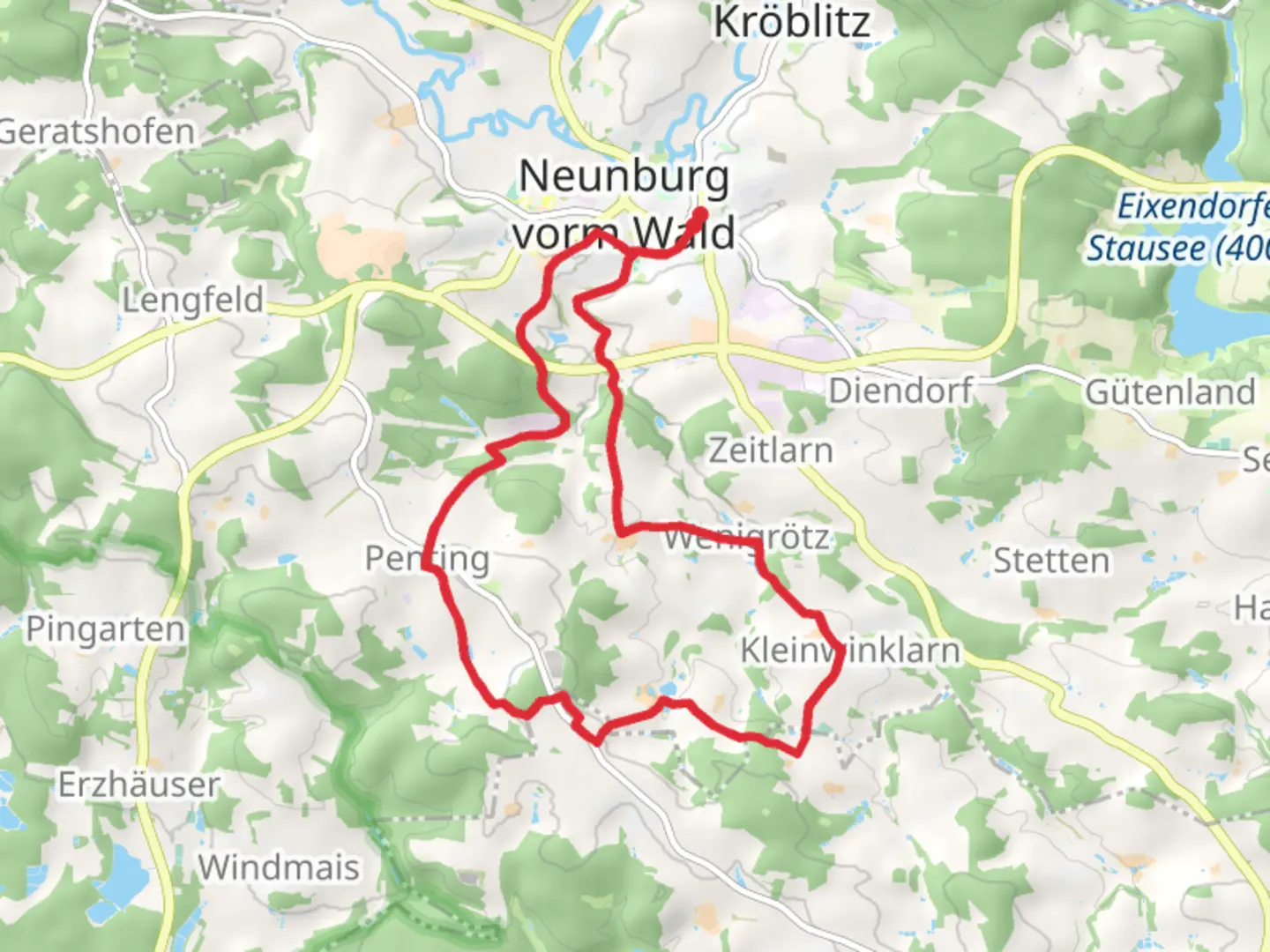 An image depicting the trail Neunburg vorm Wald and Poggersdorf Loop and its surrounding area.