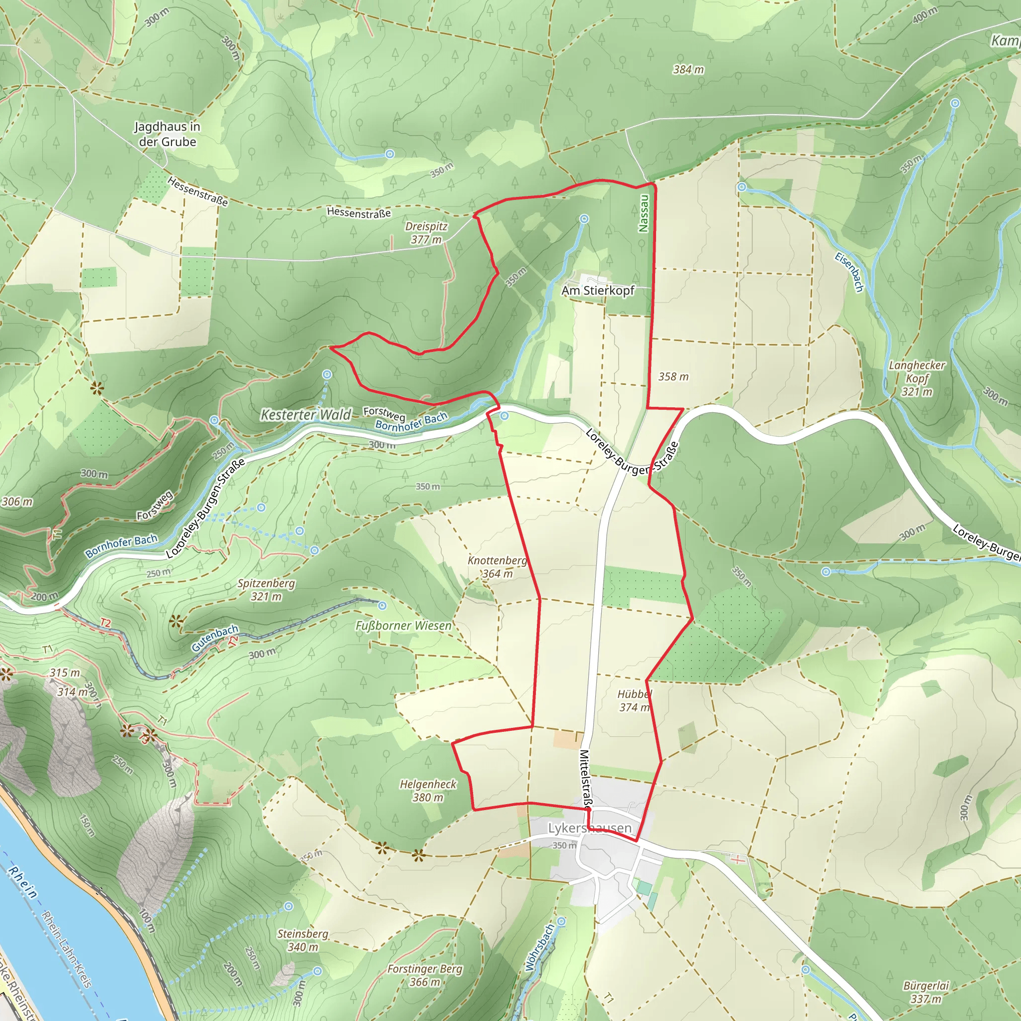 Knottenberg, Am Stierkopf Loop via Lykershausen mobile static map