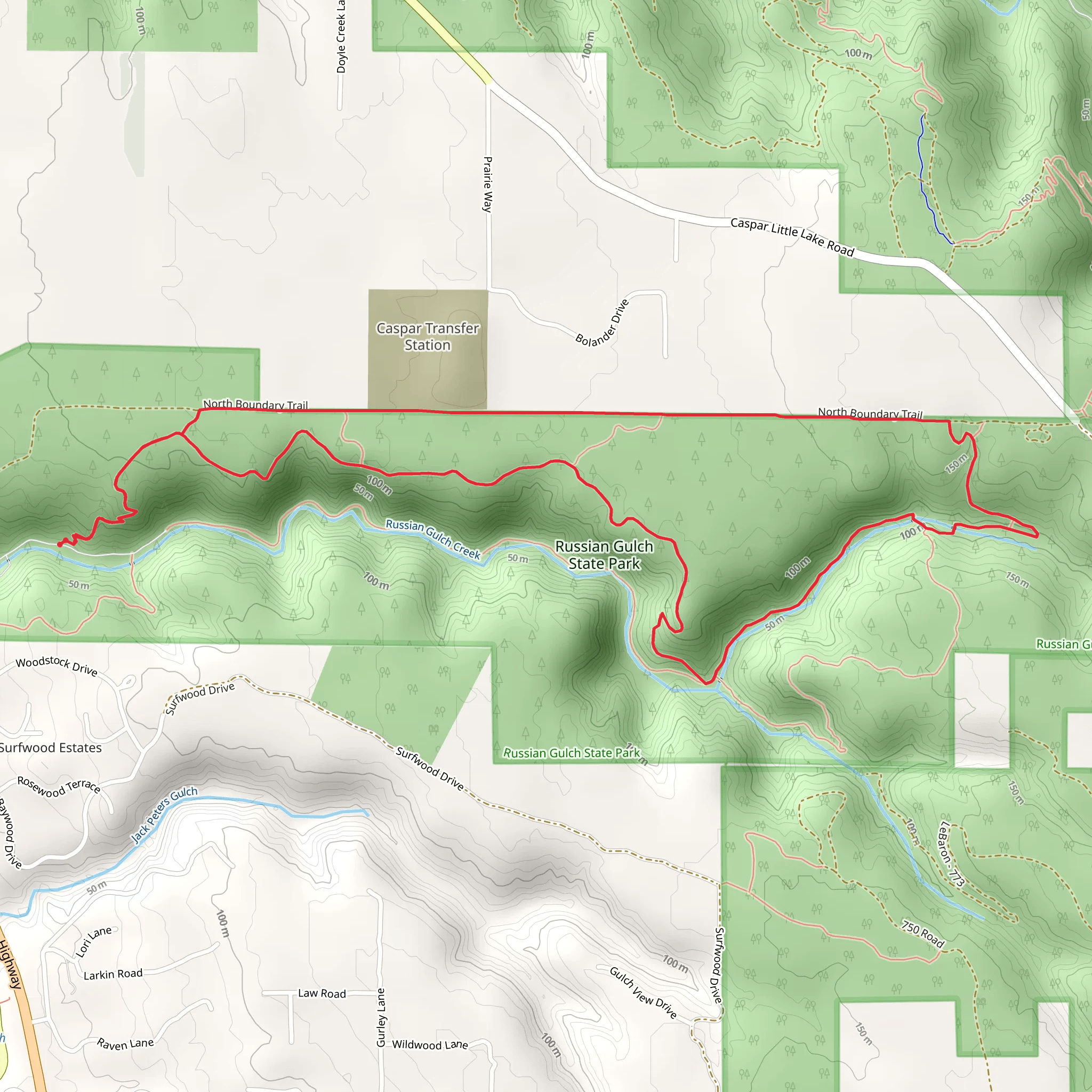 North Trail and Falls Loop Trail mobile static map