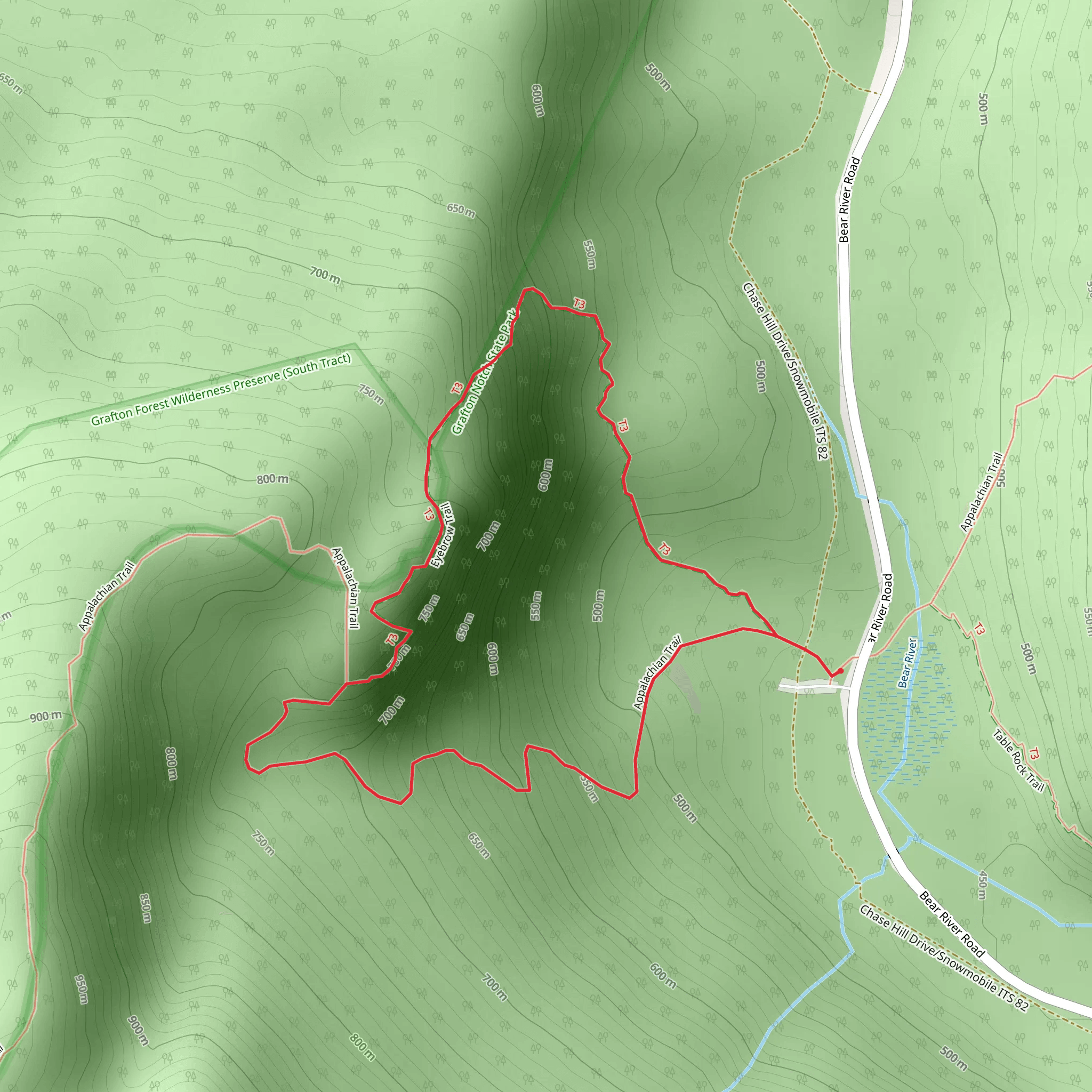 Eyebrow Trail and Grafton Loop Trail mobile static map