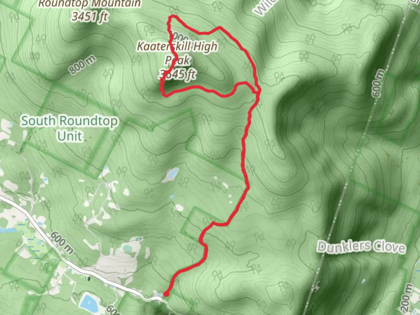 An image depicting the trail Kaaterskill High Peak Loop via Long Path and its surrounding area.