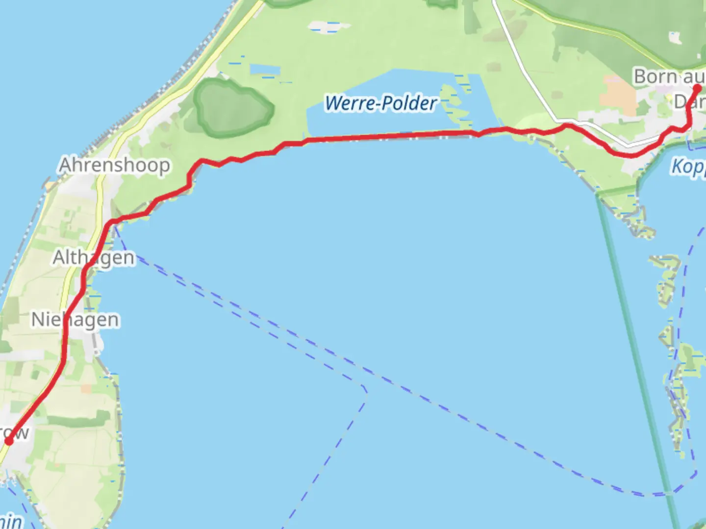 An image depicting the trail Born am Darß to Wustrow Walk and its surrounding area.