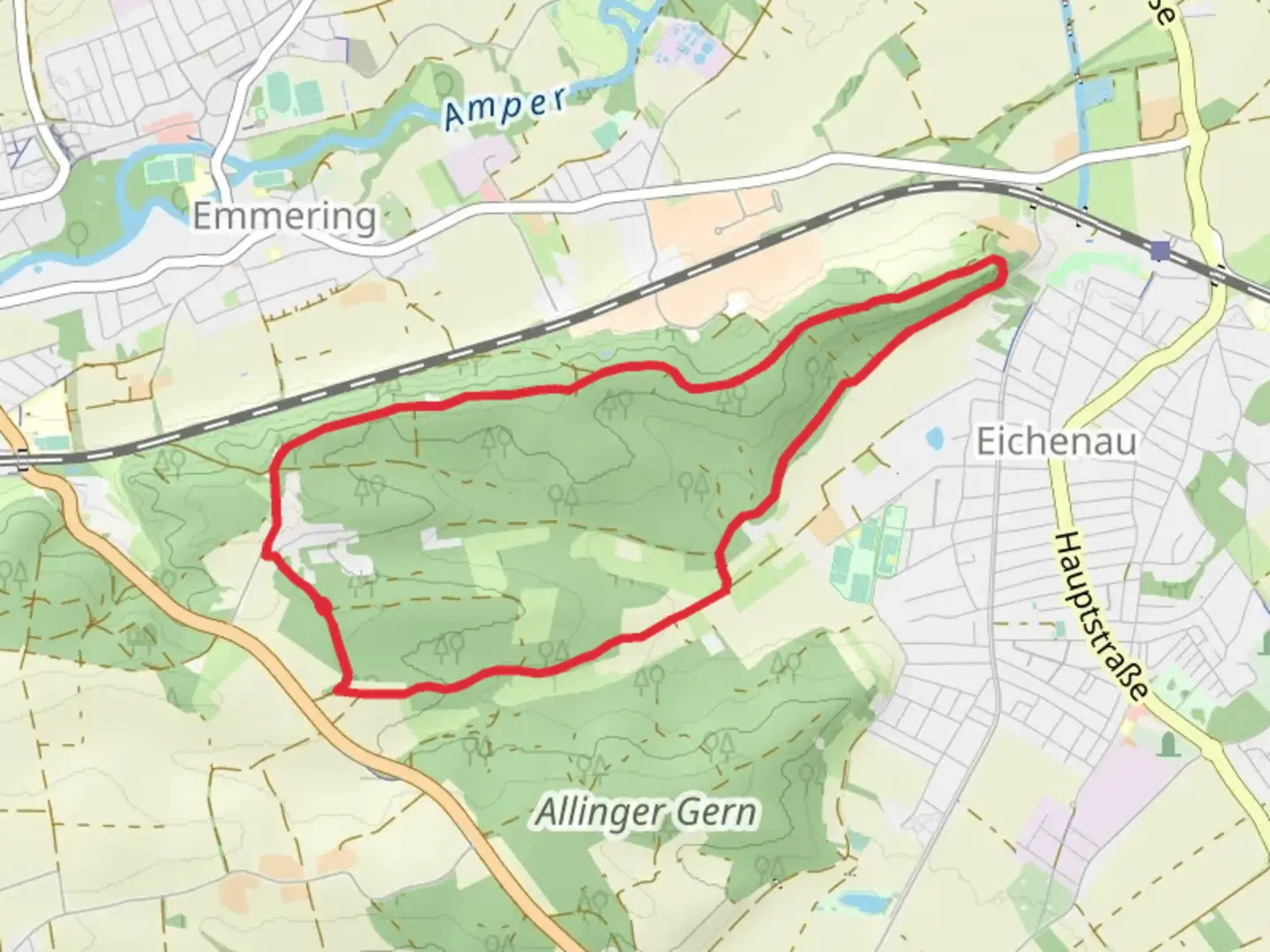 An image depicting the trail Eichenau Loop and its surrounding area.