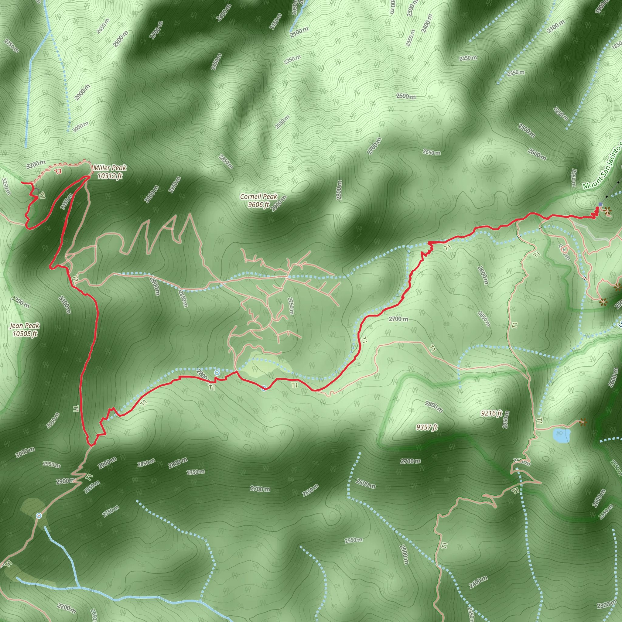 San Jacinto Peak via Round Valley Trail mobile static map