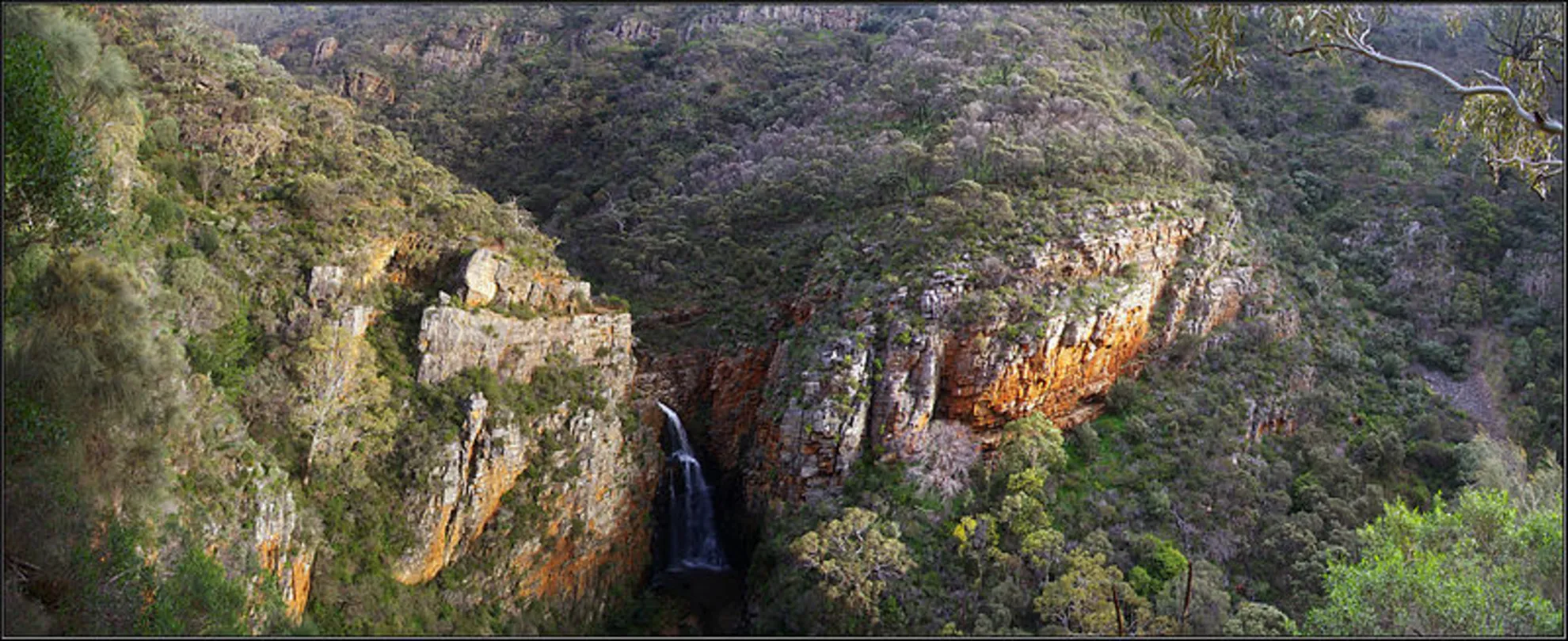An image depicting the trail Morialta Falls Plateau Walk and its surrounding area.