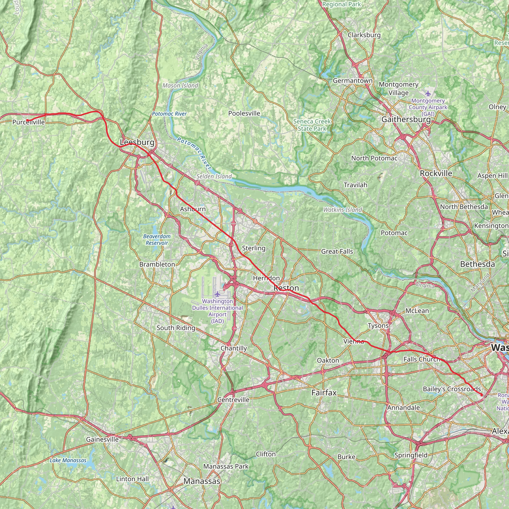 Washington and Old Dominion Trail mobile static map