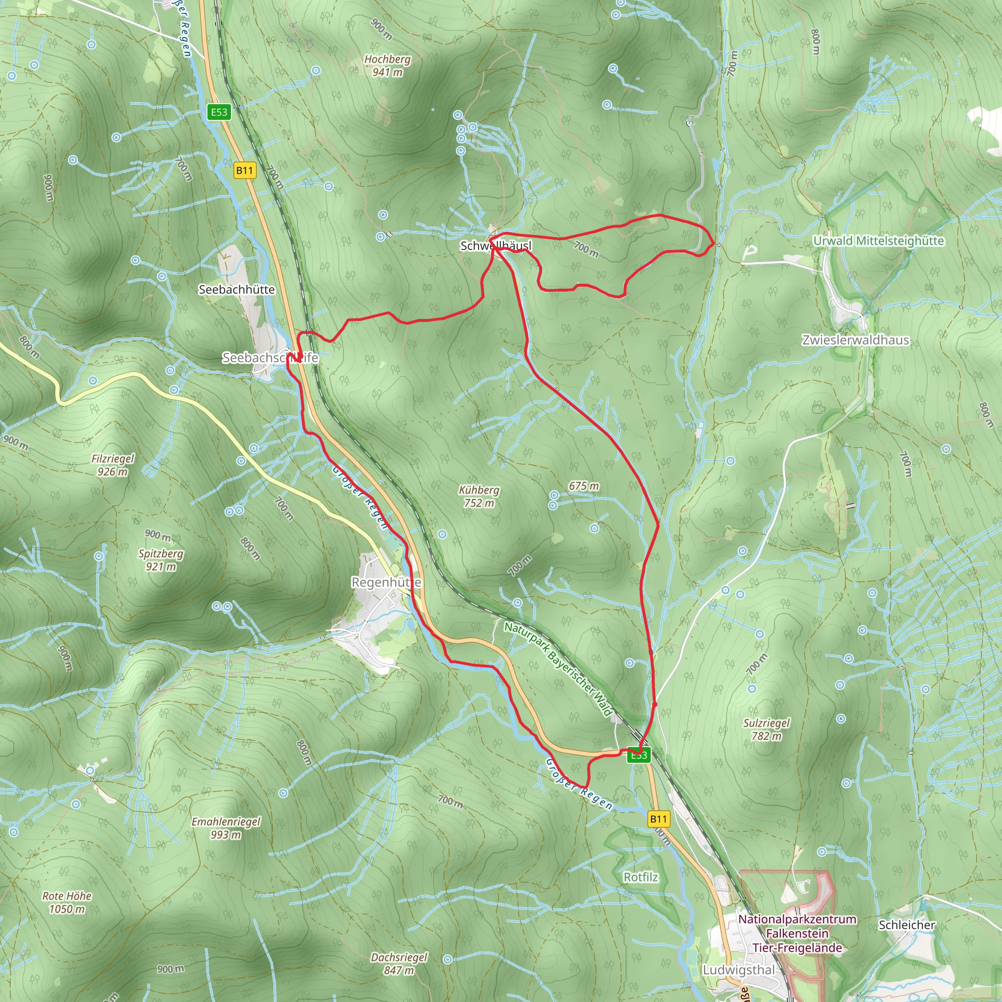 Hans Watzlik Hain, Schmalzbachschwelle and Regenhütte Loop mobile static map