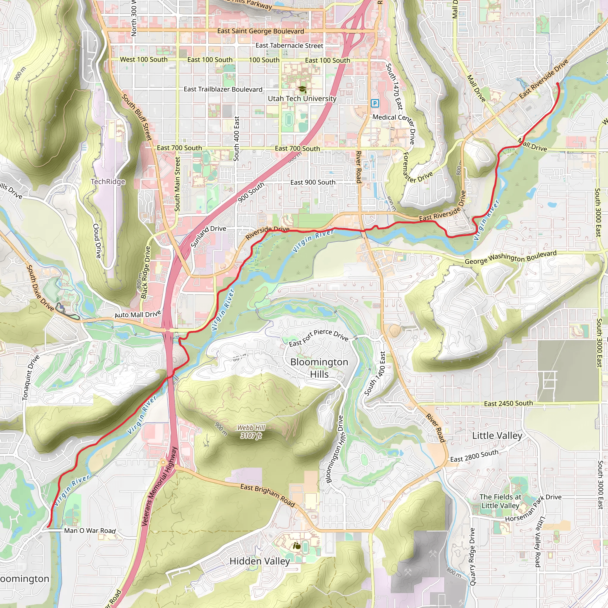 Virgin River Trail Out and Back mobile static map