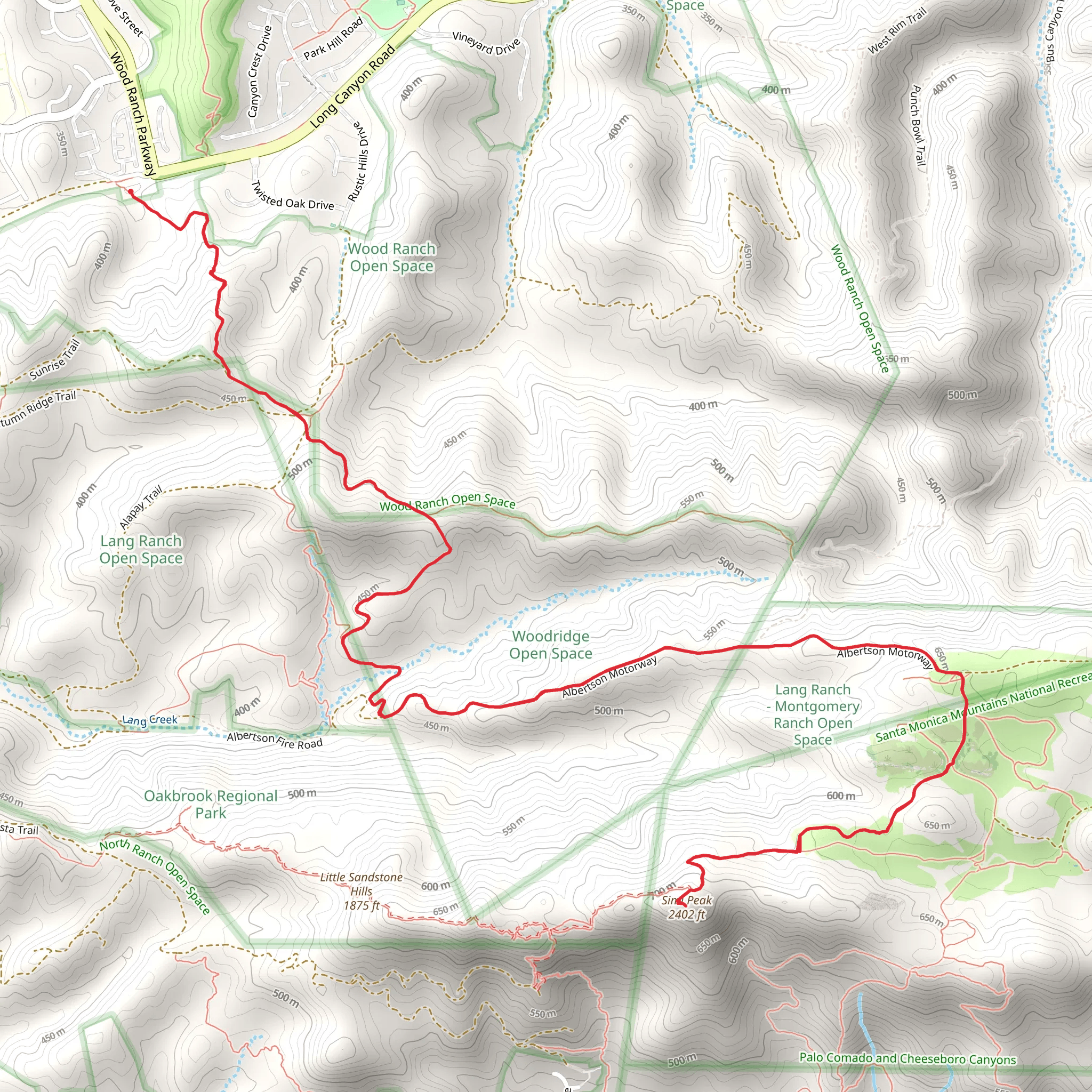 Simi Peak via Long Canyon Trail mobile static map