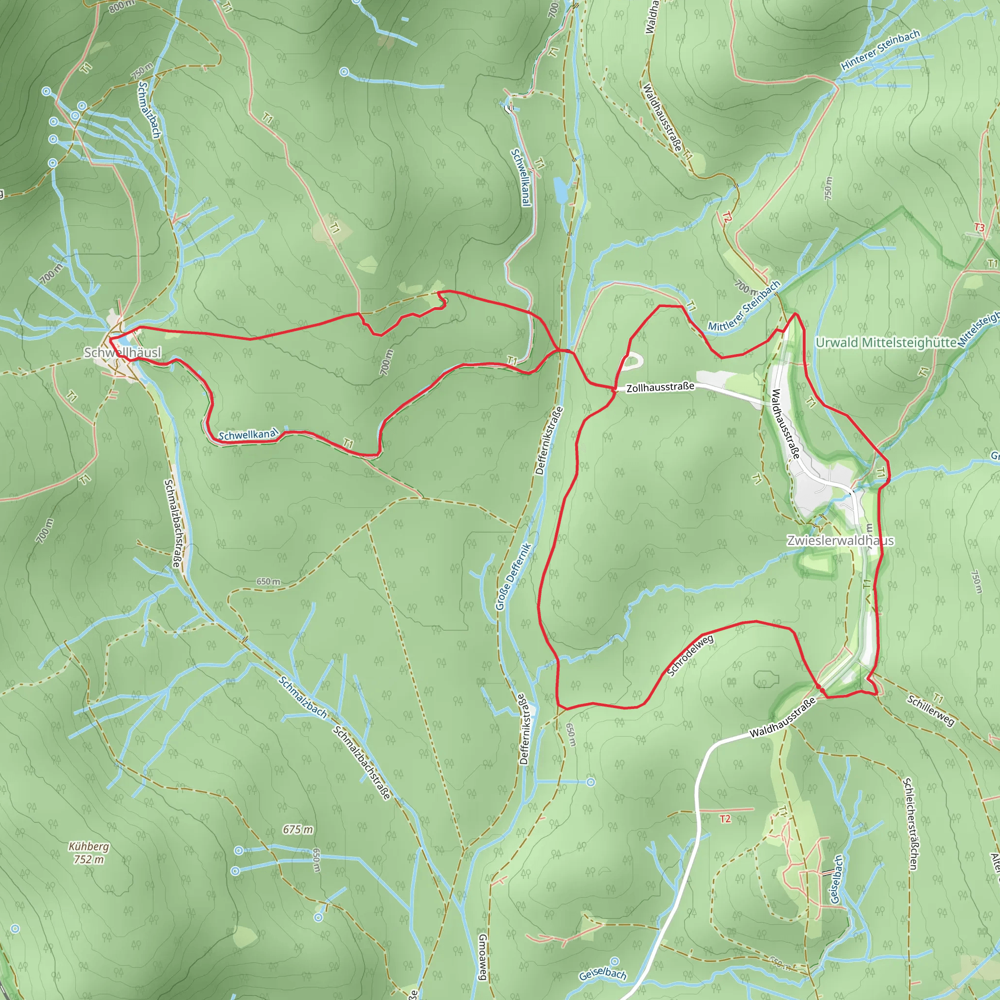 Schmalzbachwelle and Hanswatzlik Hain Loop via Schwarzstorch and Siebenschlaefer mobile static map