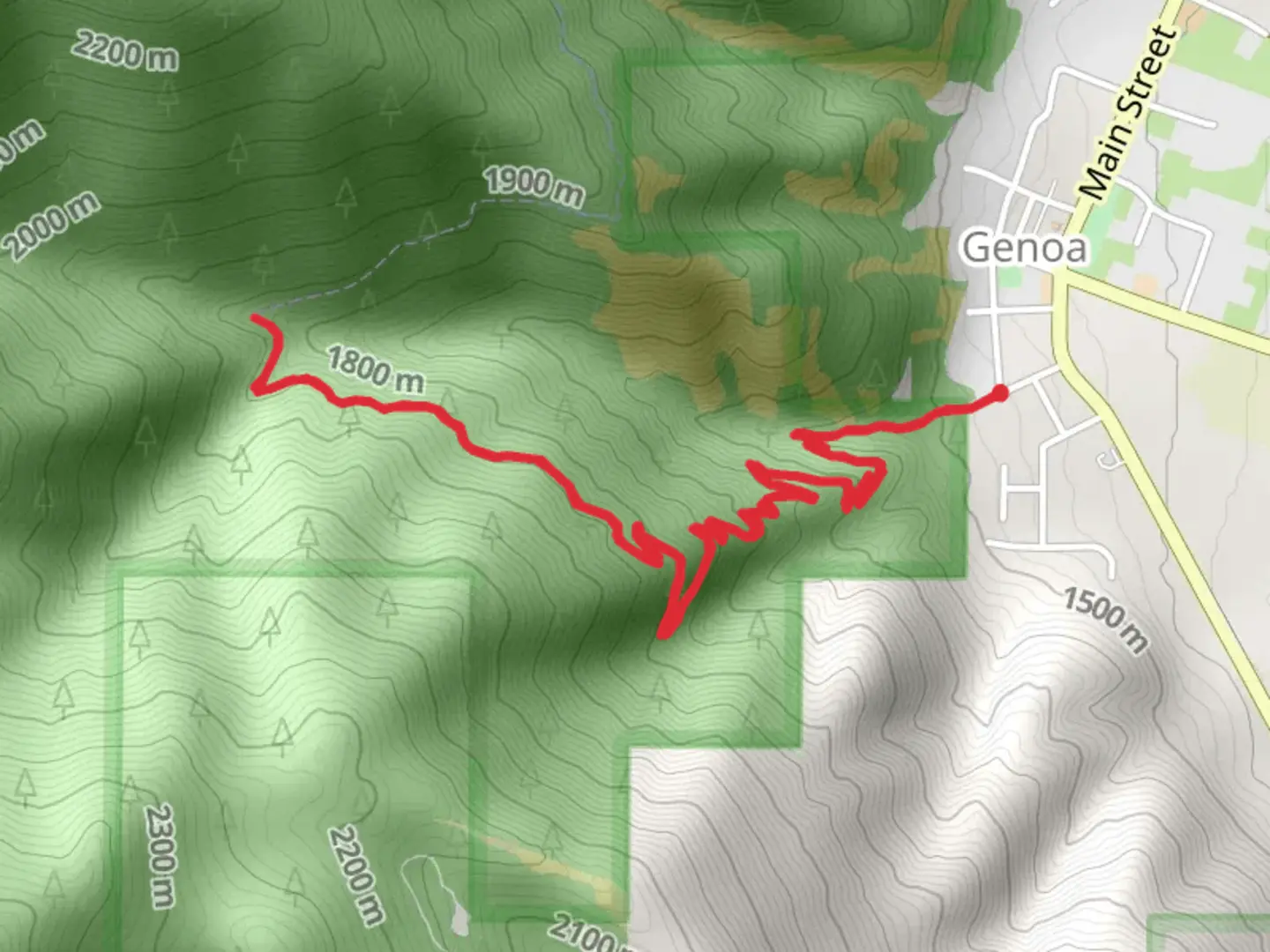An image depicting the trail Discovery Trail via Lower Genoa Canyon and its surrounding area.