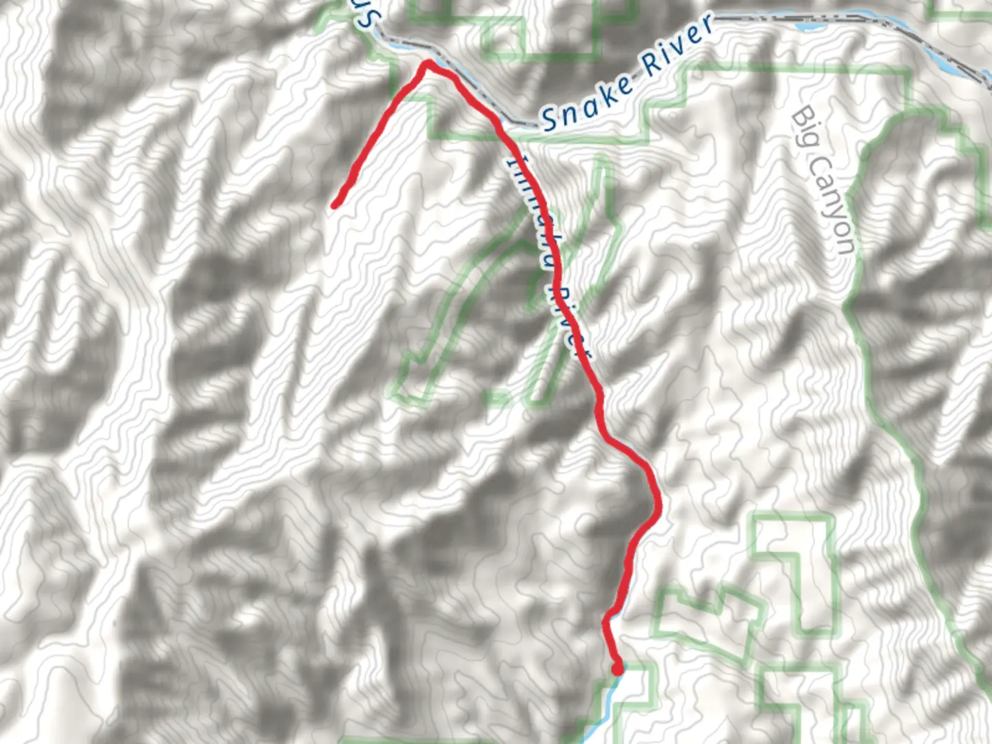 An image depicting the trail Imnaha River and Eureka Creek and its surrounding area.