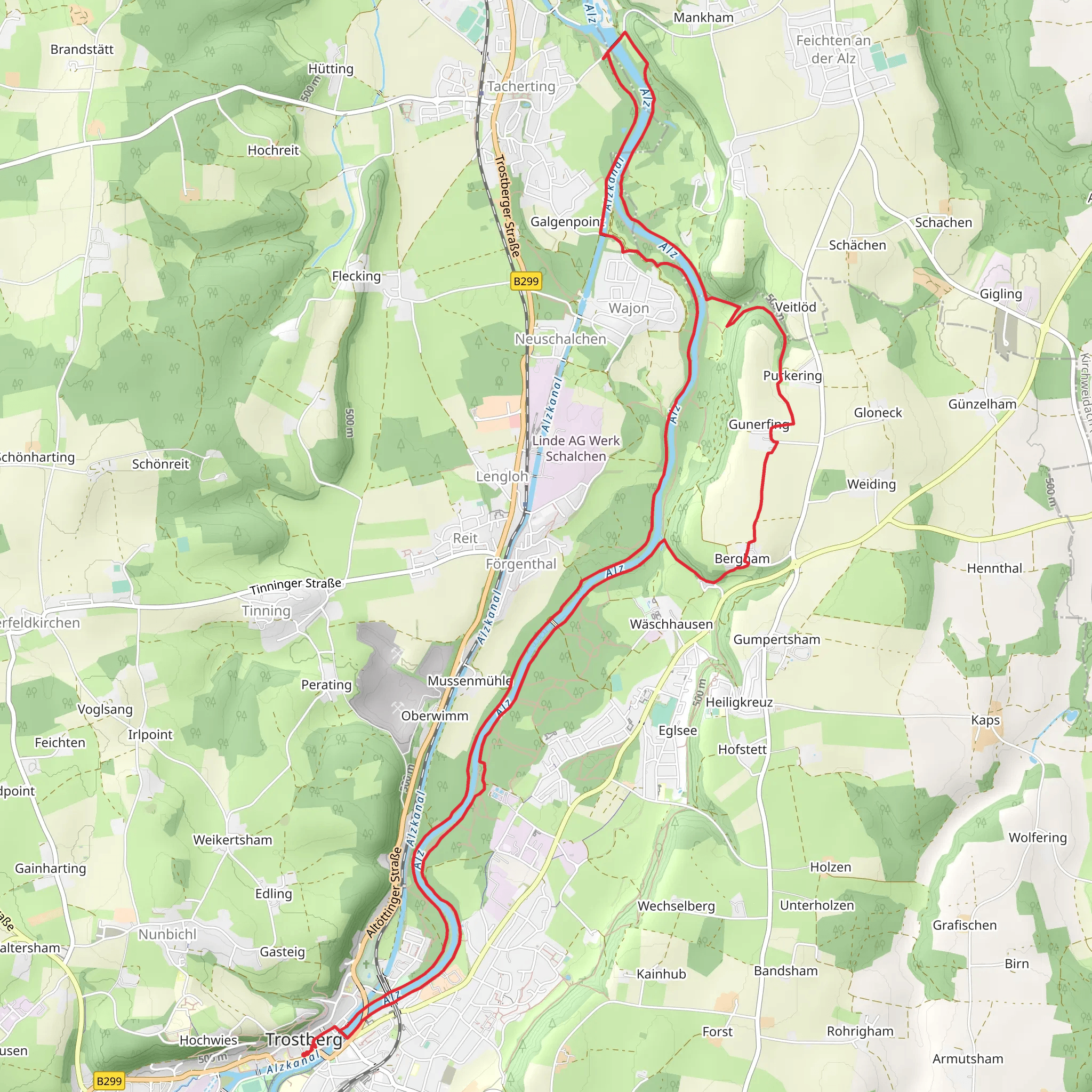 Trostberg to Tacherting Loop via Alz mobile static map