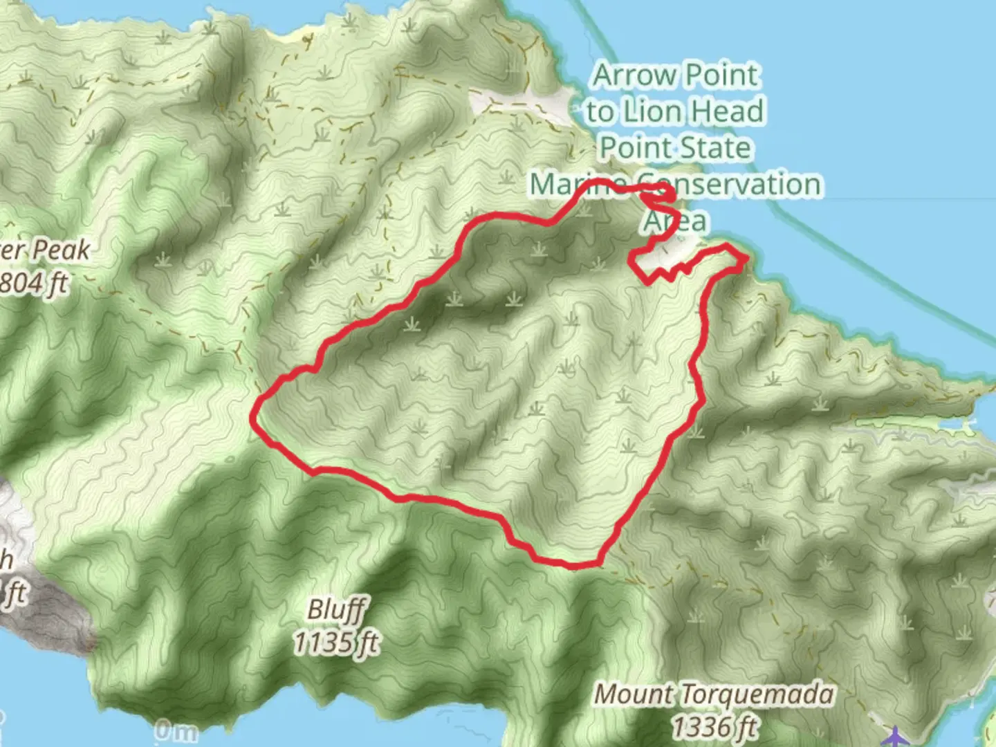 An image depicting the trail Howland's Landing, Trans Catalina Trail and Sullivans Beach Loop and its surrounding area.