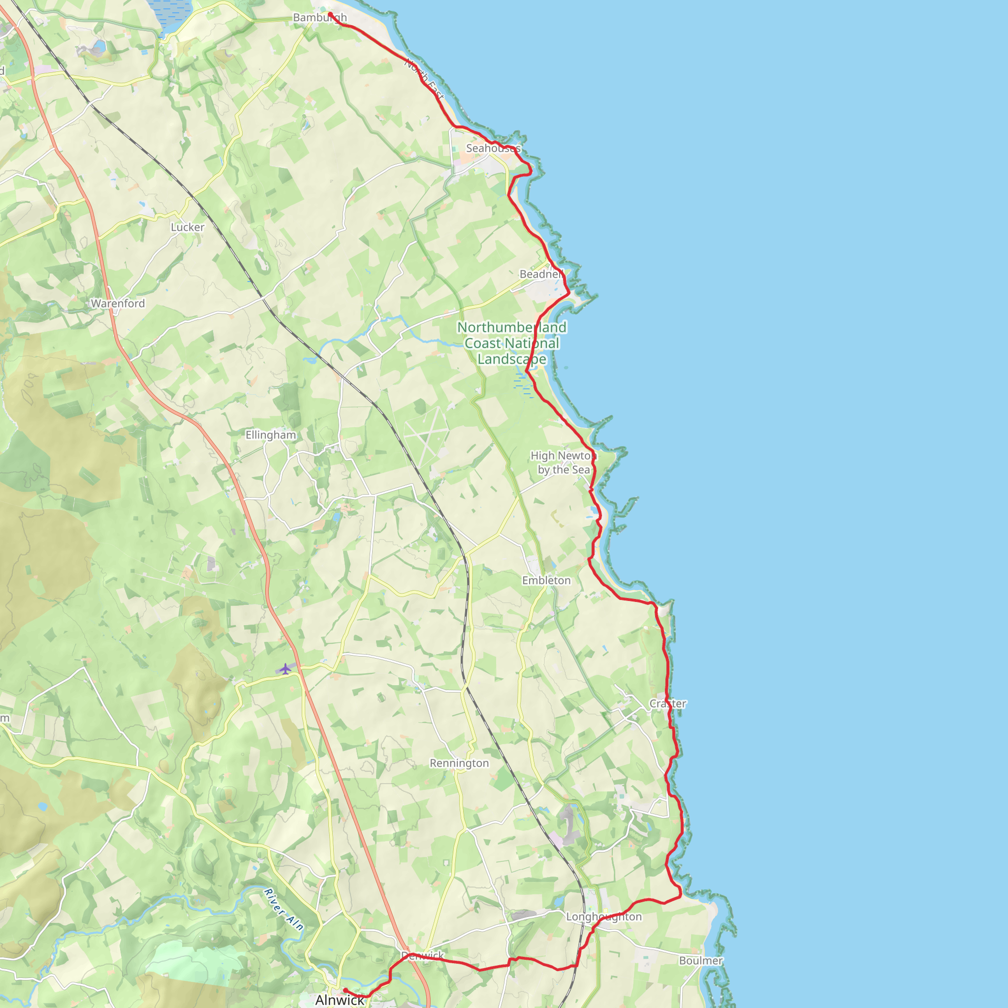 Alnwick to Bamburgh Walk mobile static map