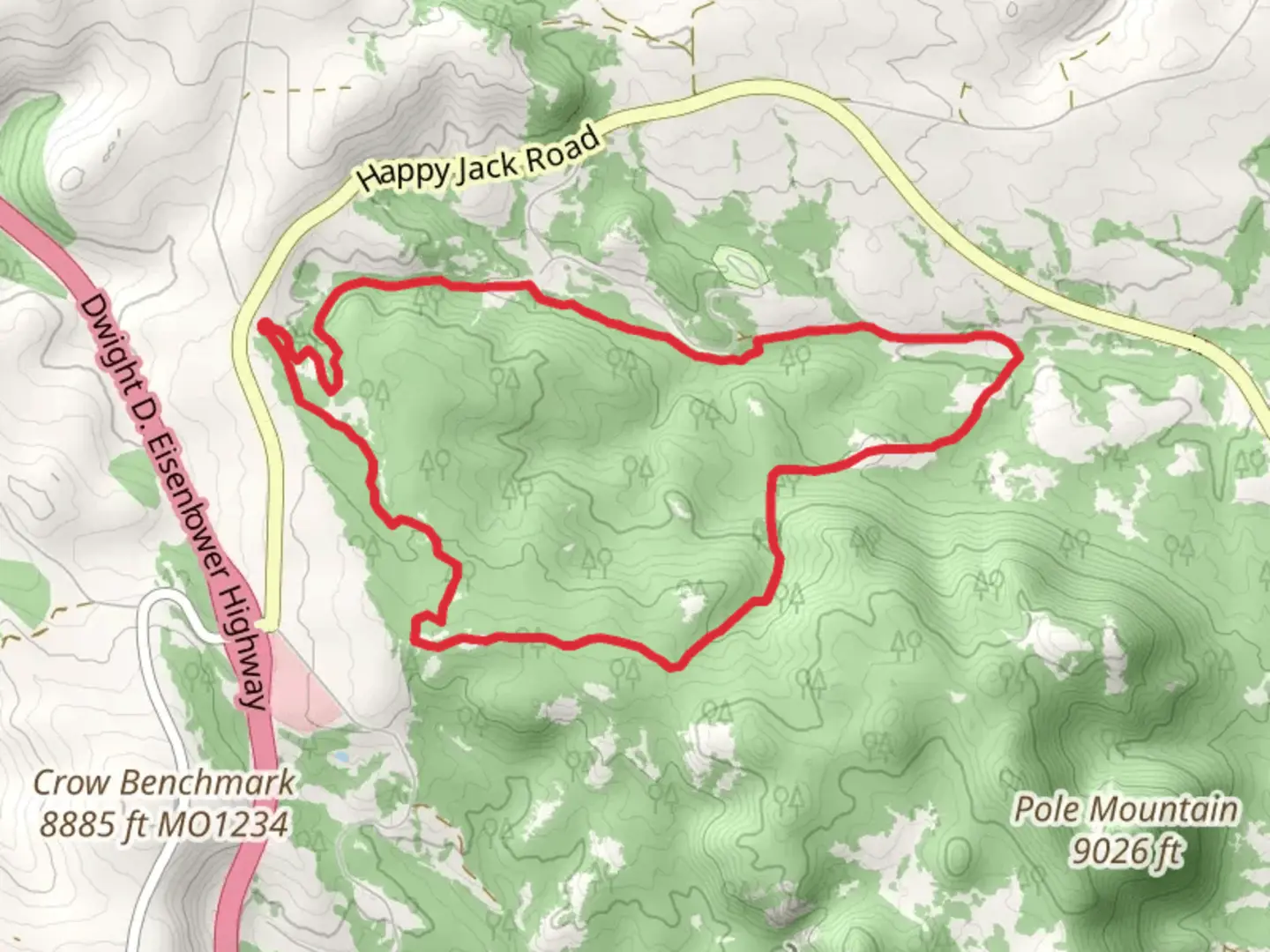 An image depicting the trail Pole Creek Trail and Haunted Forest Trail and its surrounding area.