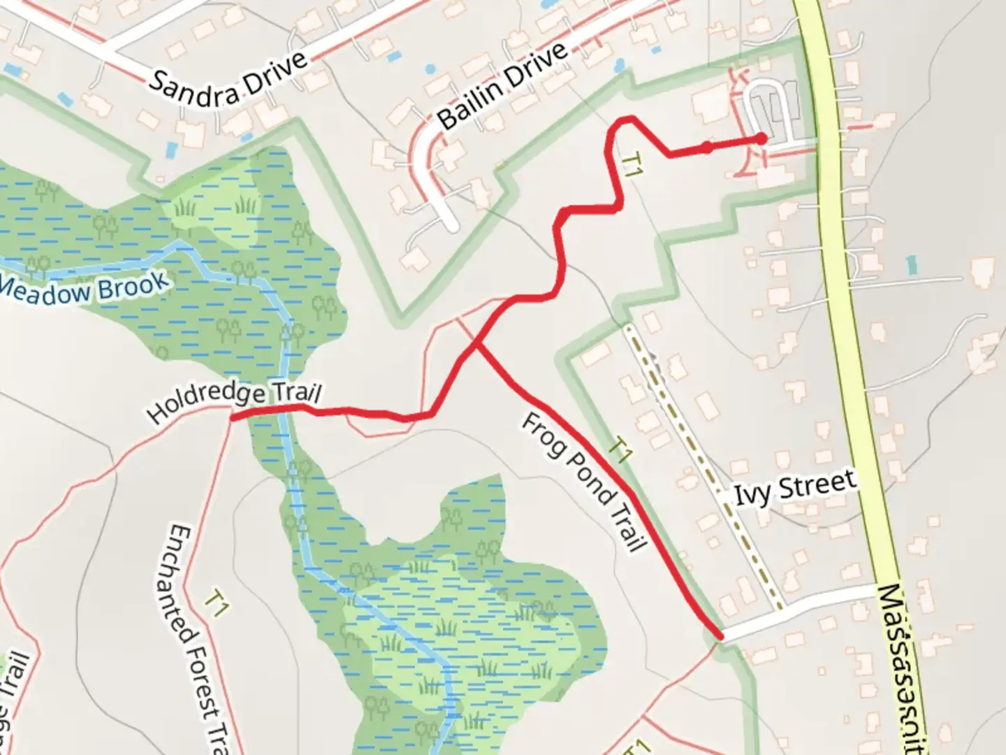 An image depicting the trail Holdredge Trail and Frog Pond Trail and its surrounding area.