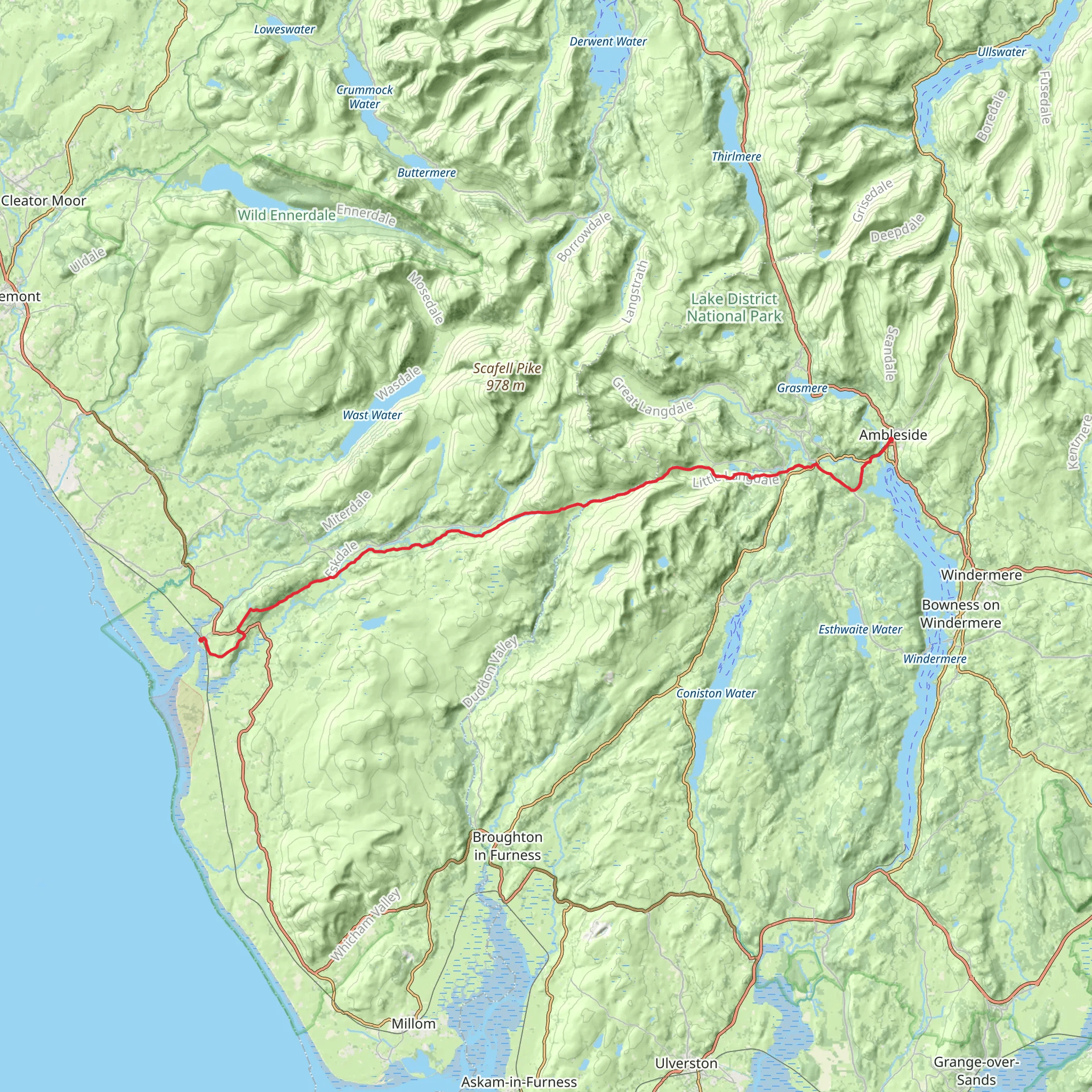 Ravenglass to Ambleside Walk mobile static map