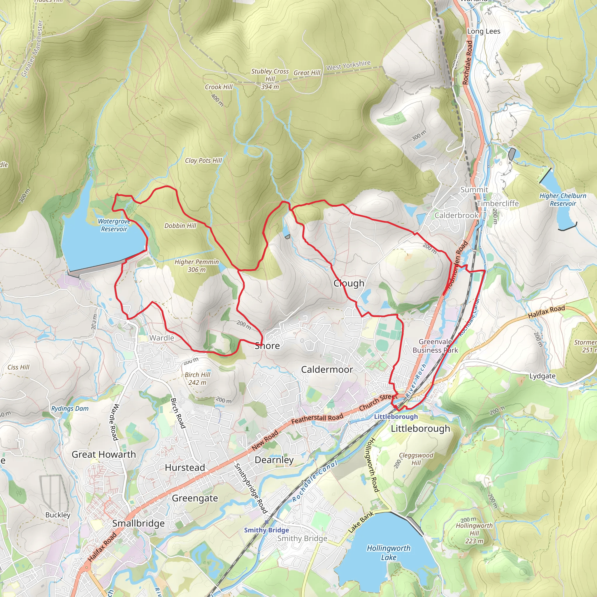Watergrove Reservoir, Dobbin Hill and Wardle Loop mobile static map