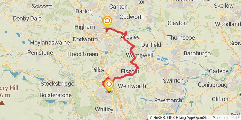 Sheffield Railway Station to Huddersfield Railway Station stage 2 Map