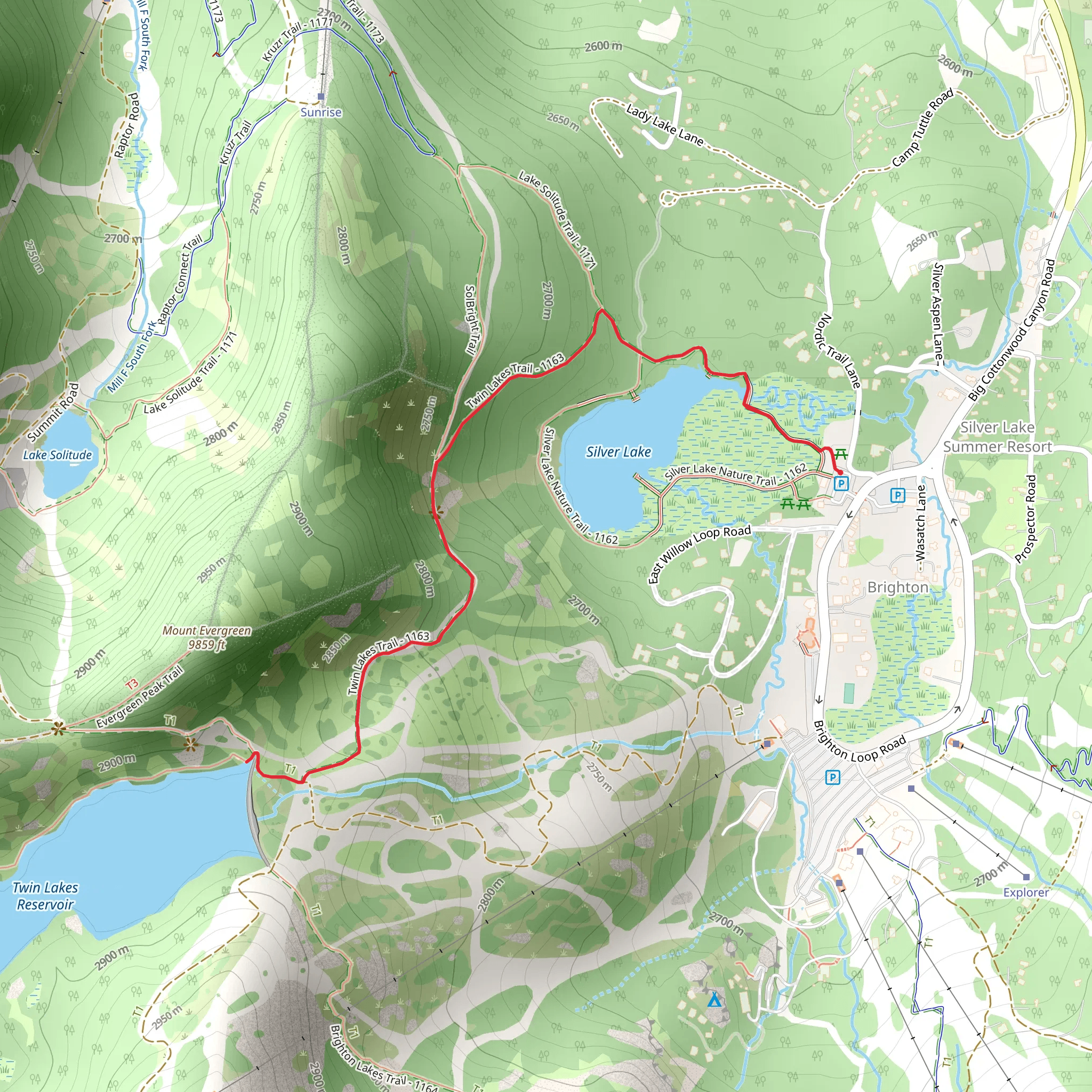 Twin Lakes Reservoir via Silver Lake Nature Trail mobile static map