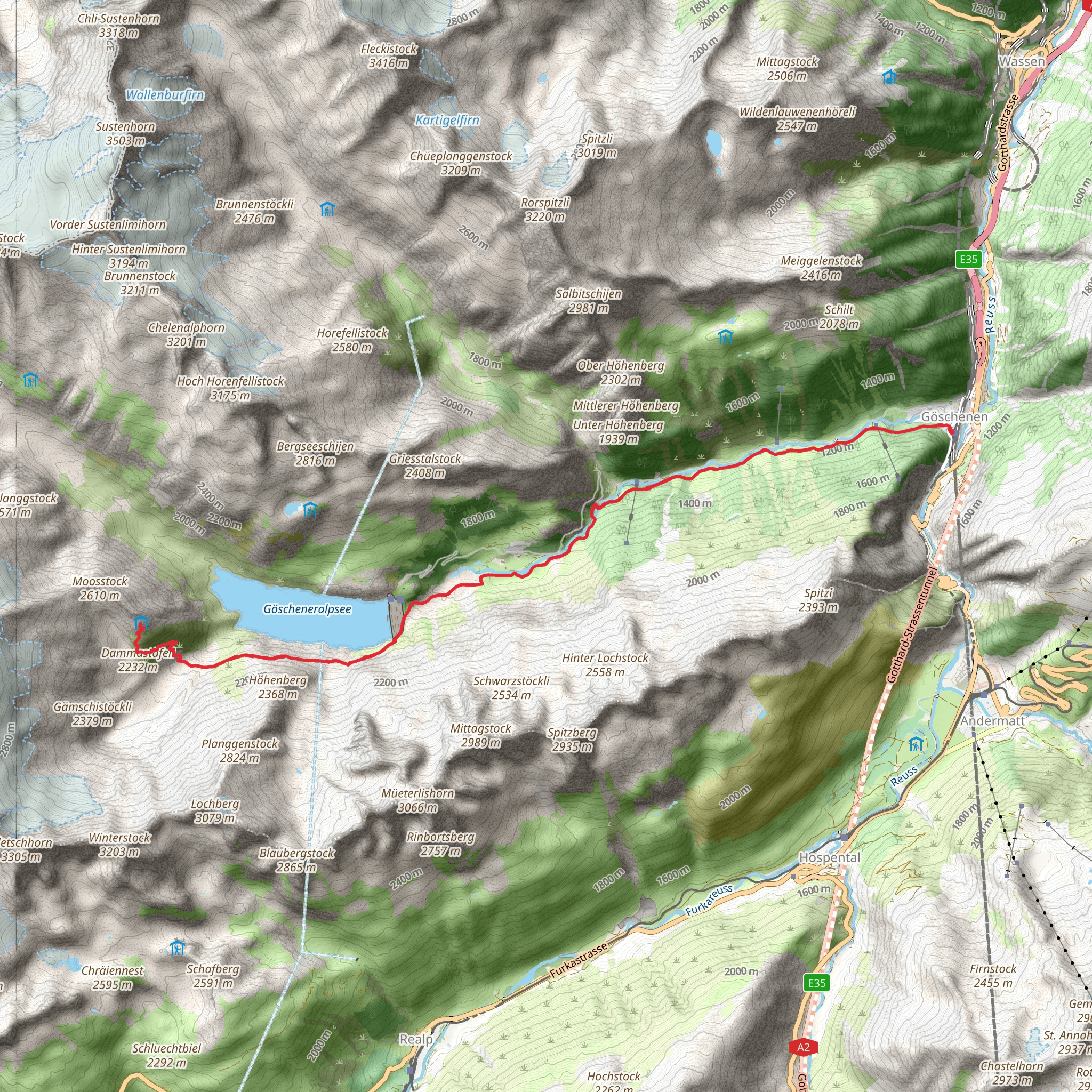 Göschenen zur to Dammahütte SAC mobile static map