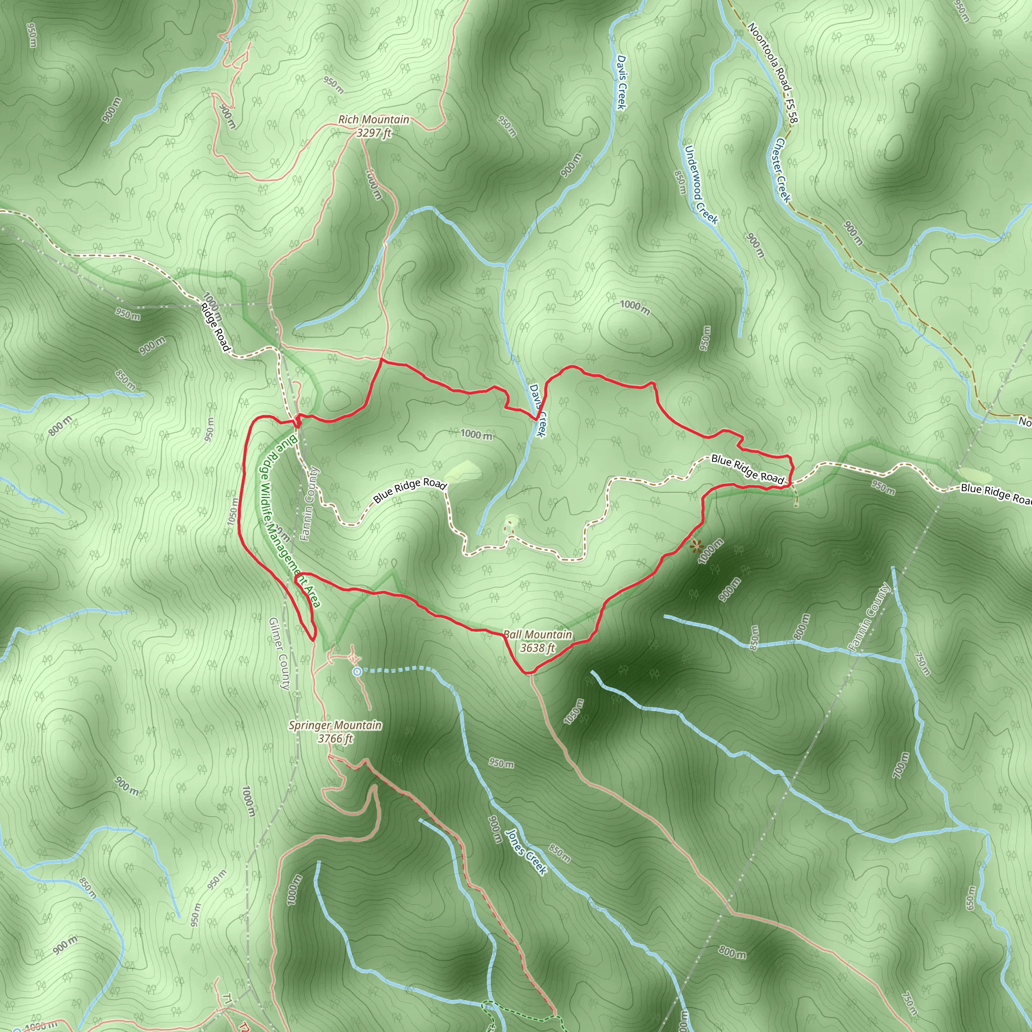 Davis Creek and Ball Mountain via Benton Mackaye Trail mobile static map