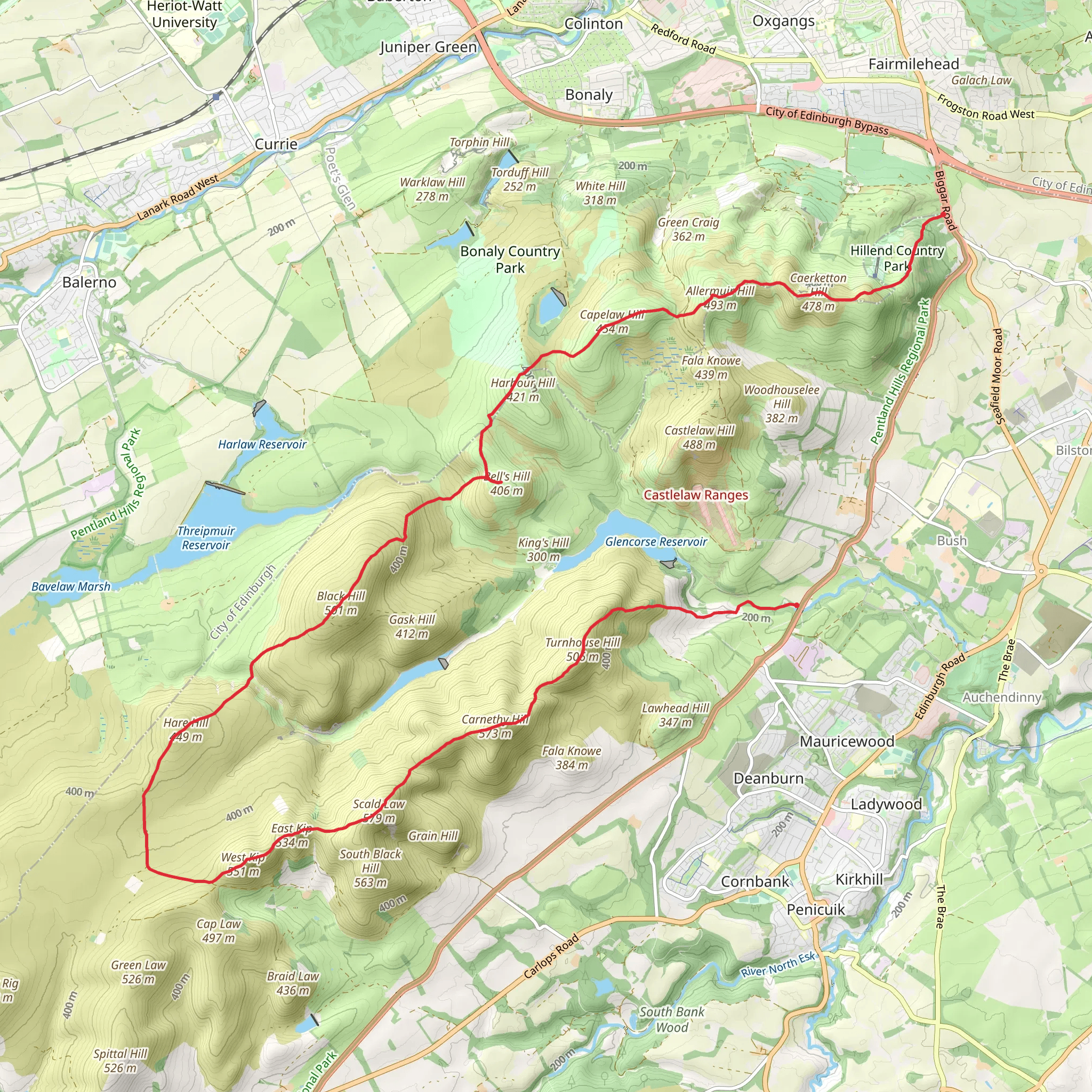 Pentlands south to north mobile static map