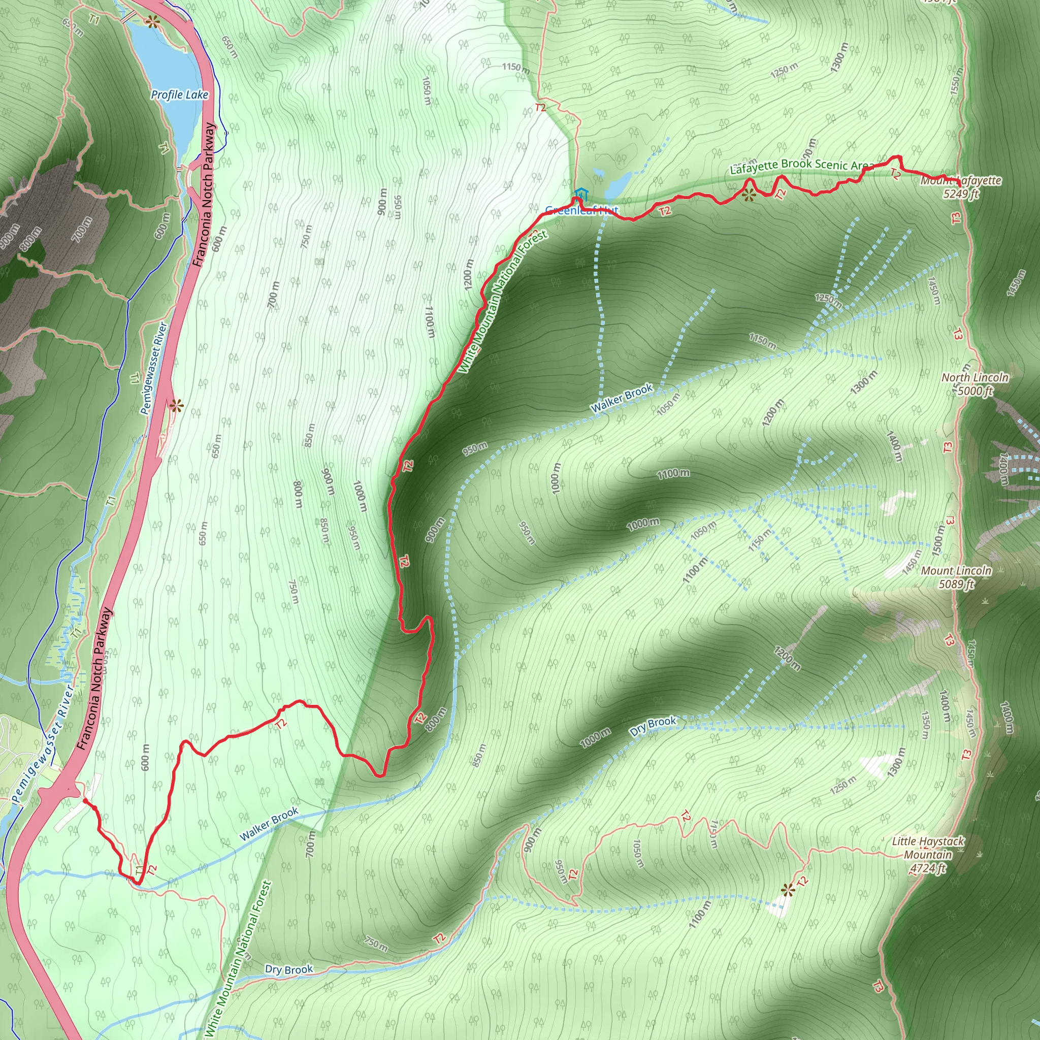 Mount Lafayette via Old Bridle Path mobile static map