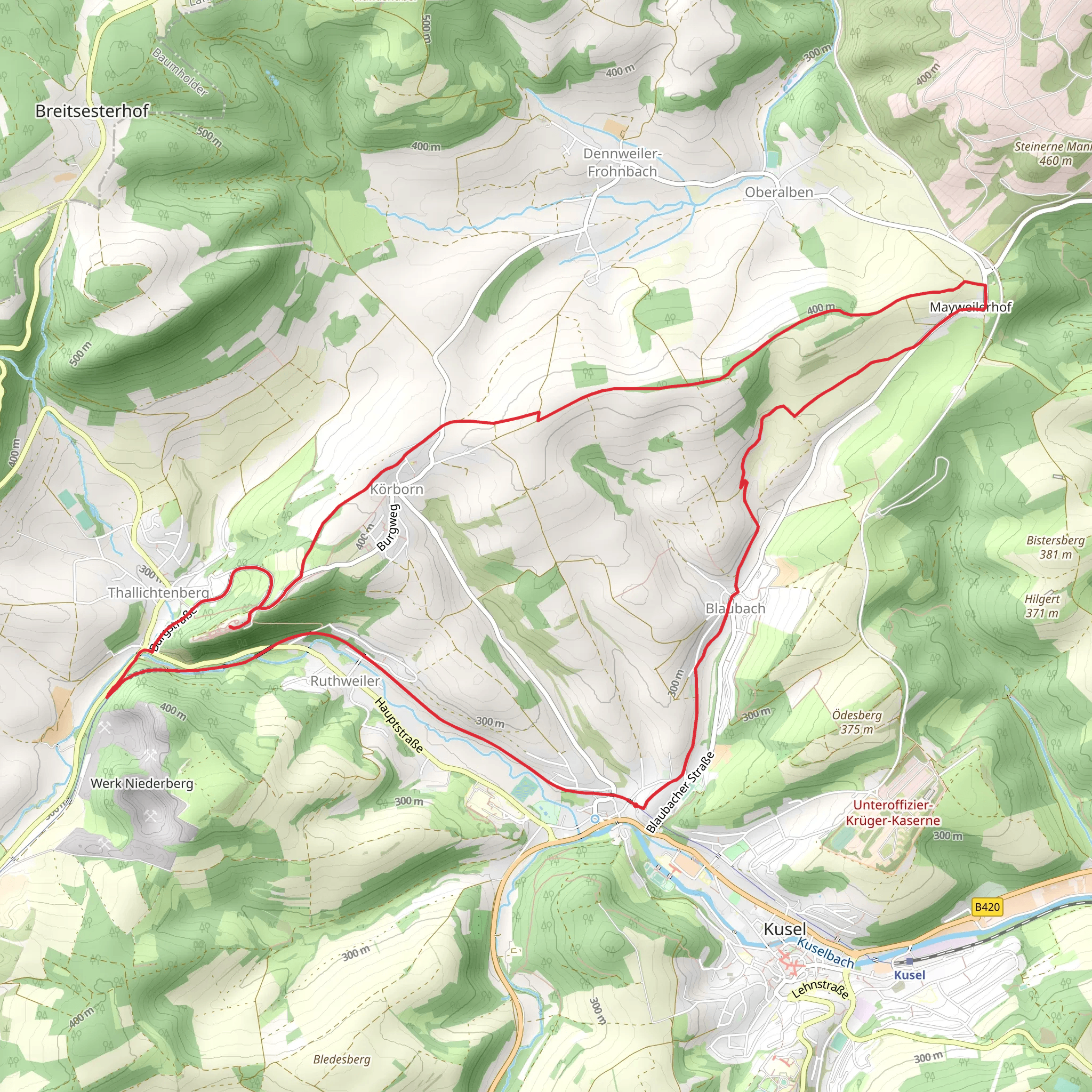 Pfaelzerwald Gelb - Roter Balken and Veldenz Wanderweg mobile static map