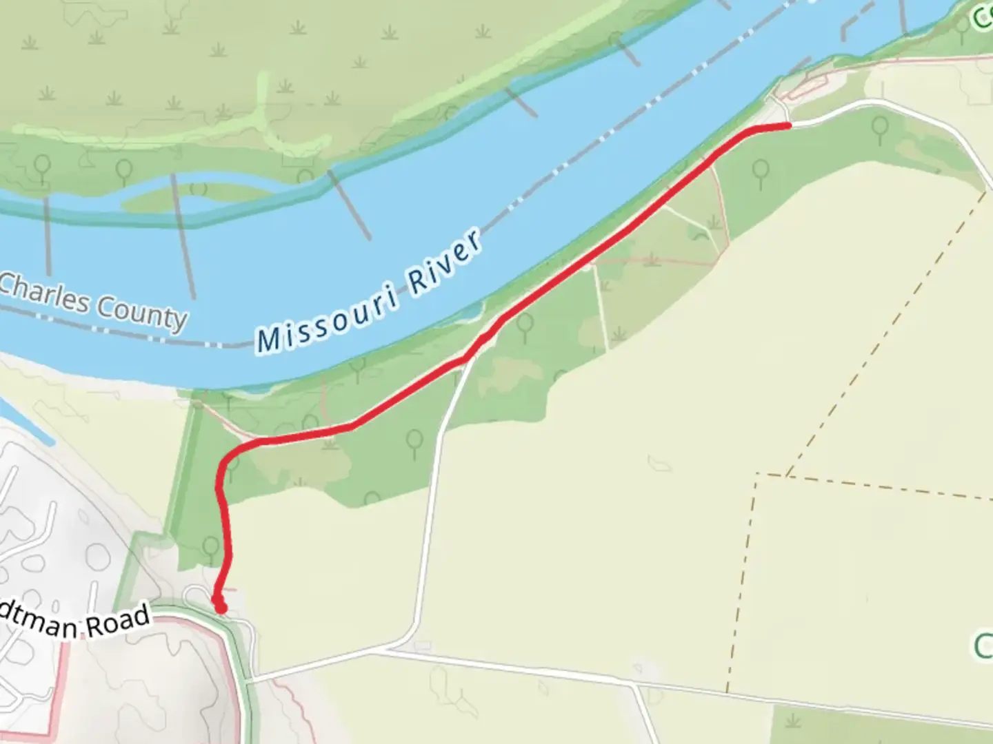 An image depicting the trail Missouri River Out and Back and its surrounding area.