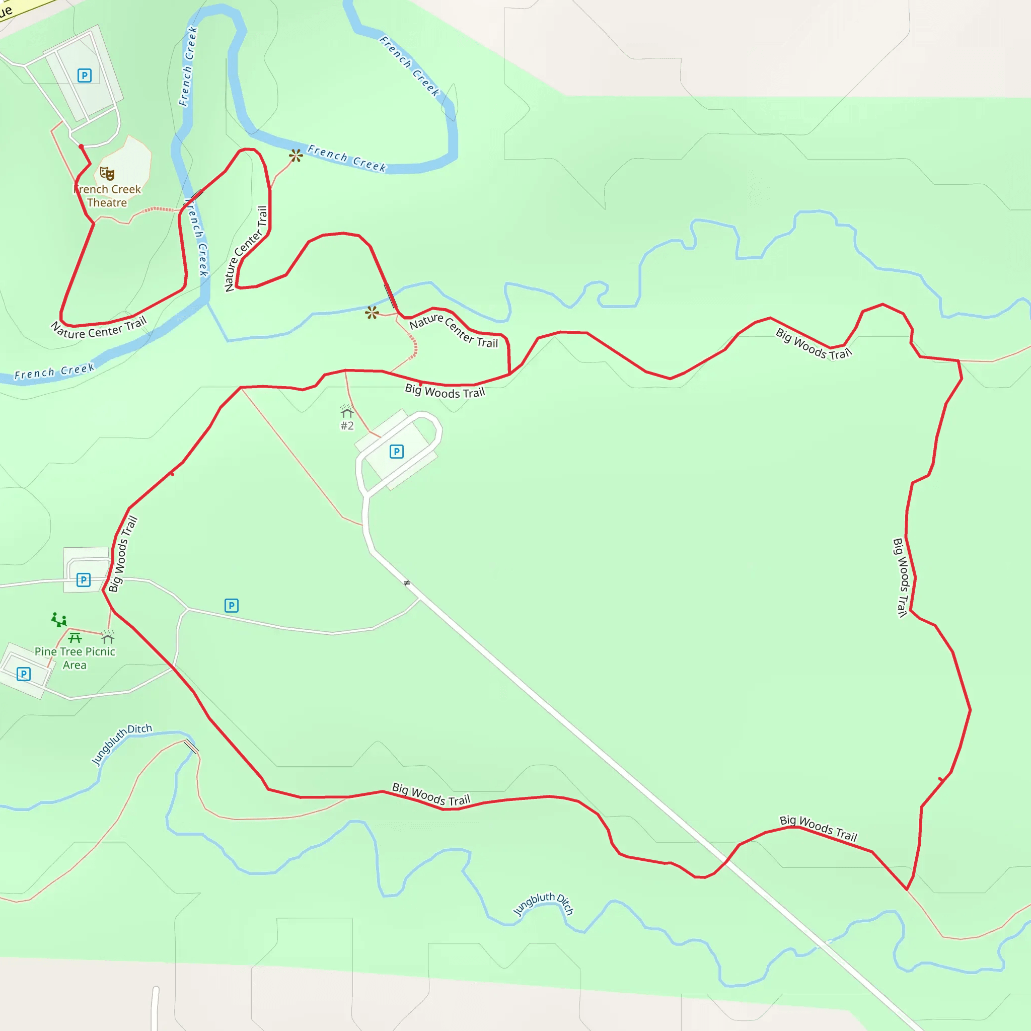 Nature Center and Big Woods Loop Trail mobile static map