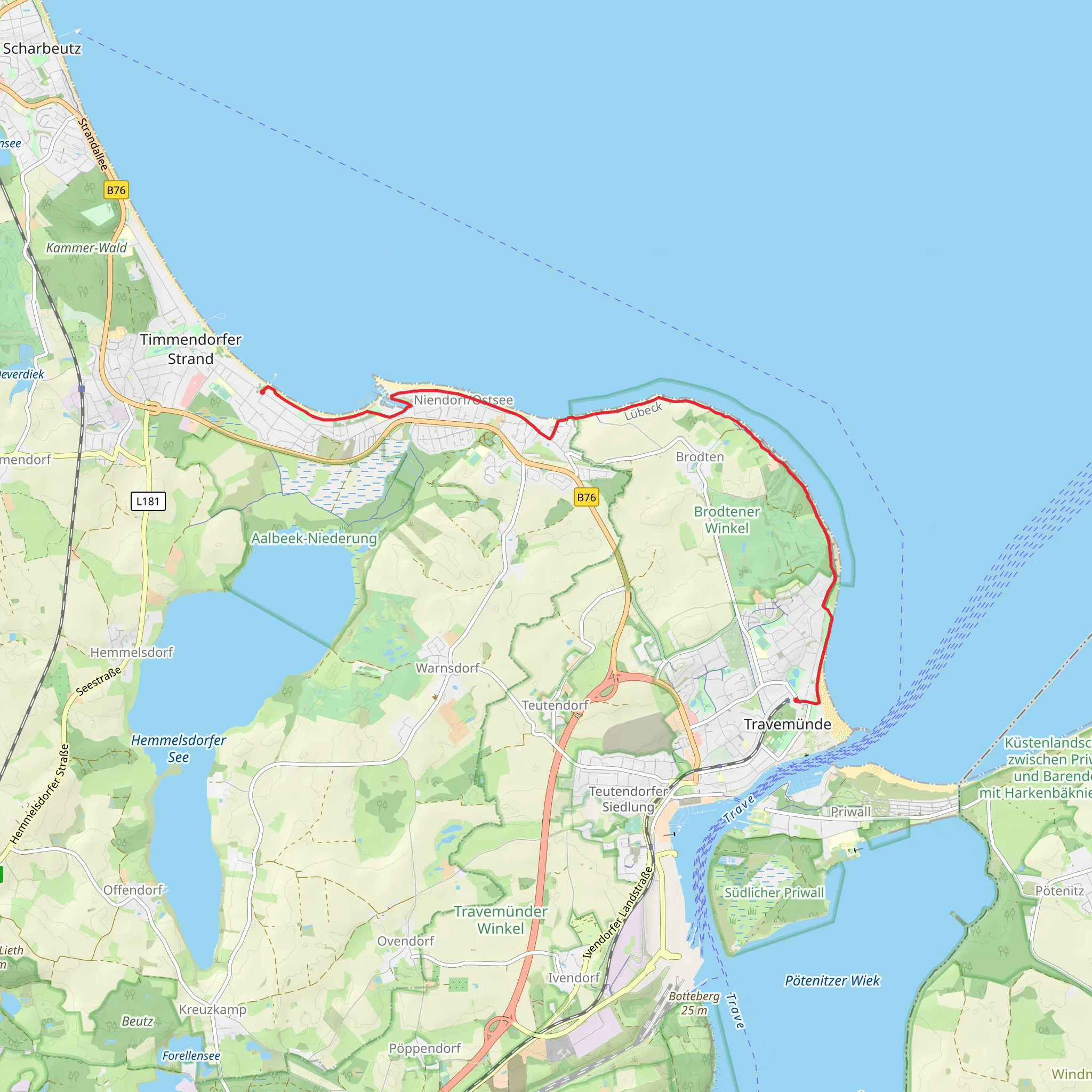 Timmendorfer Strand to Travemünde Scenic Walk mobile static map