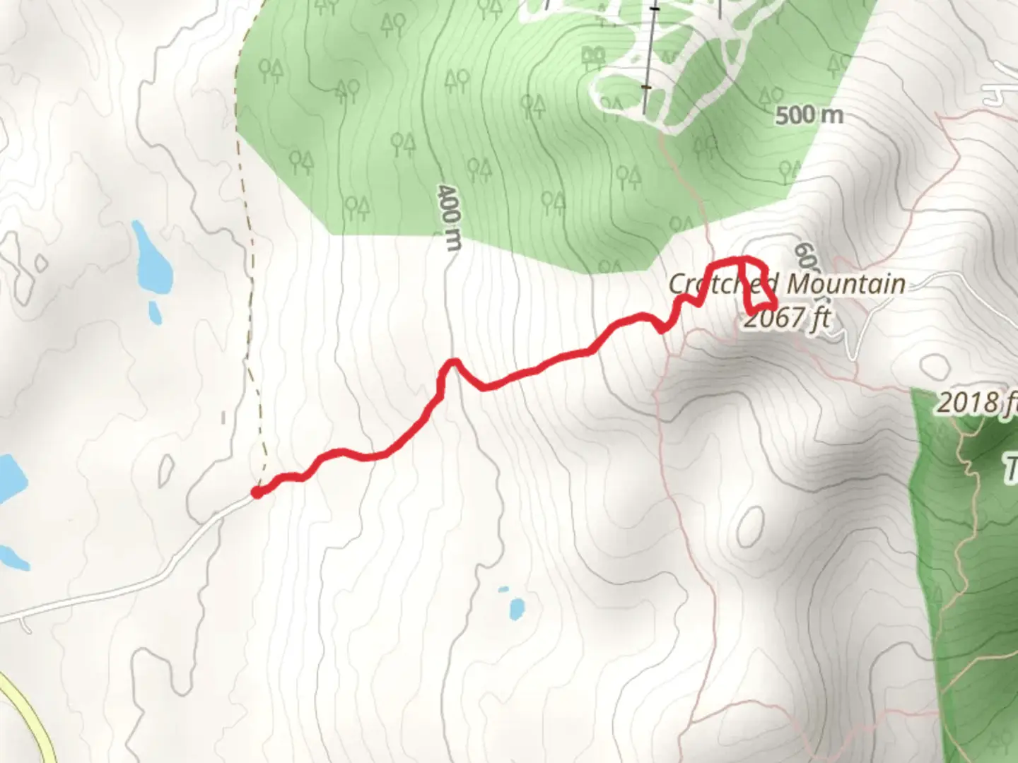 An image depicting the trail Crotched Mountain via Bennington Trail and its surrounding area.