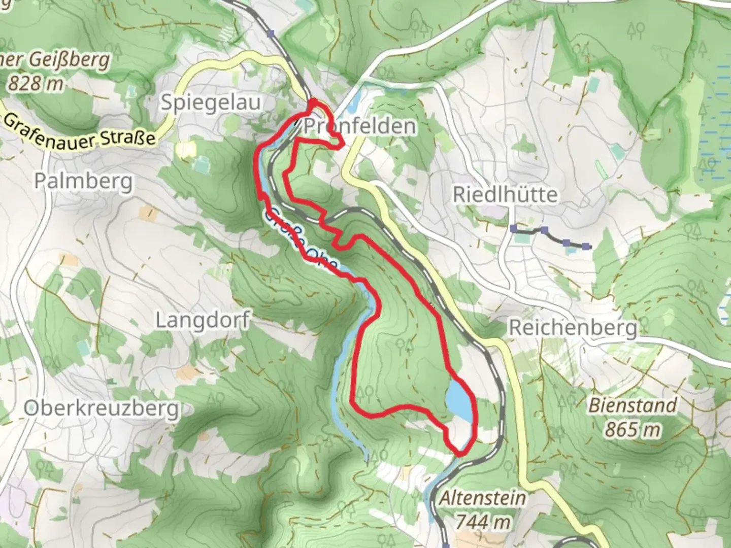 An image depicting the trail Pronfelden and Stausee Großarmschlag Loop and its surrounding area.