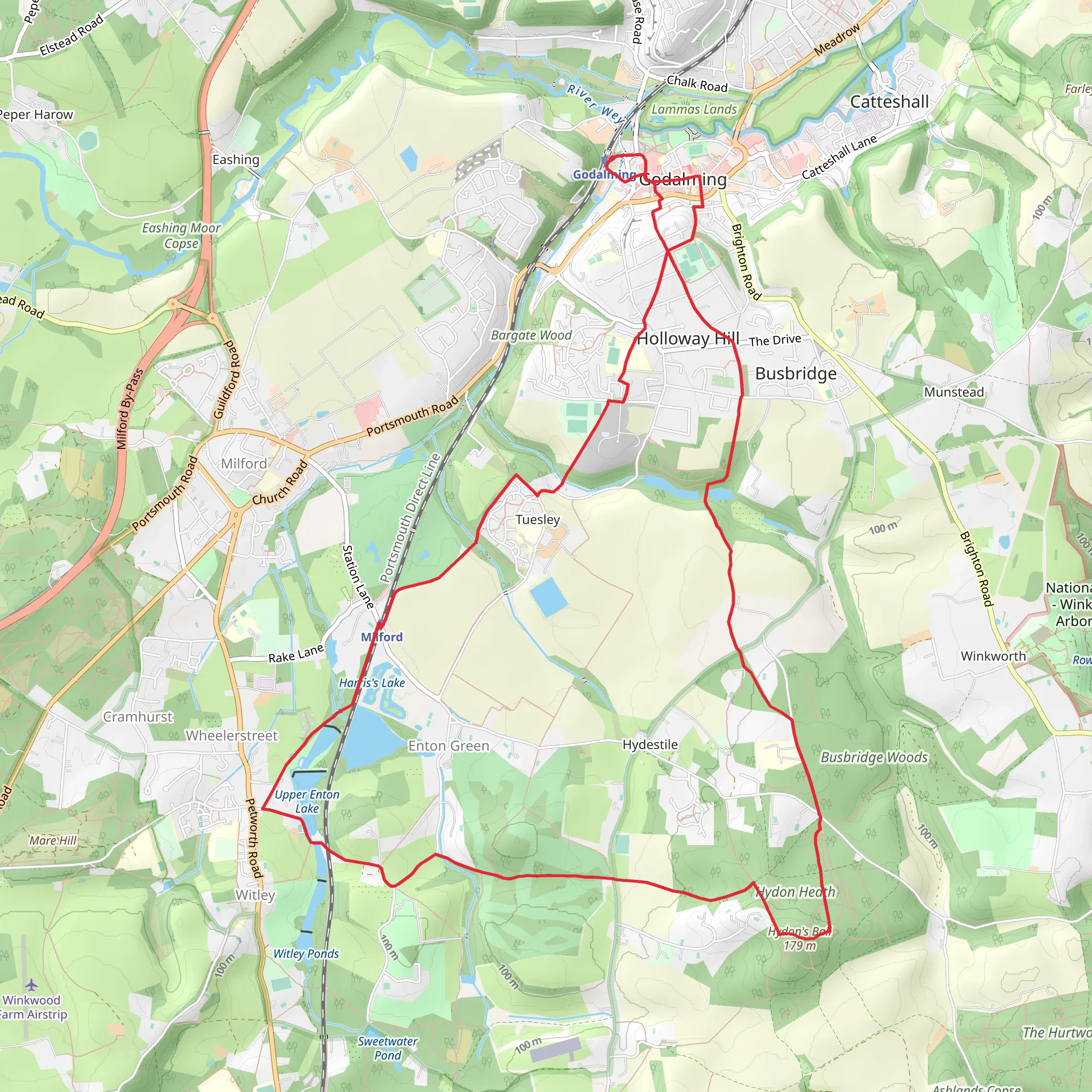 Enton Green and Hydestile Loop from Godalming mobile static map