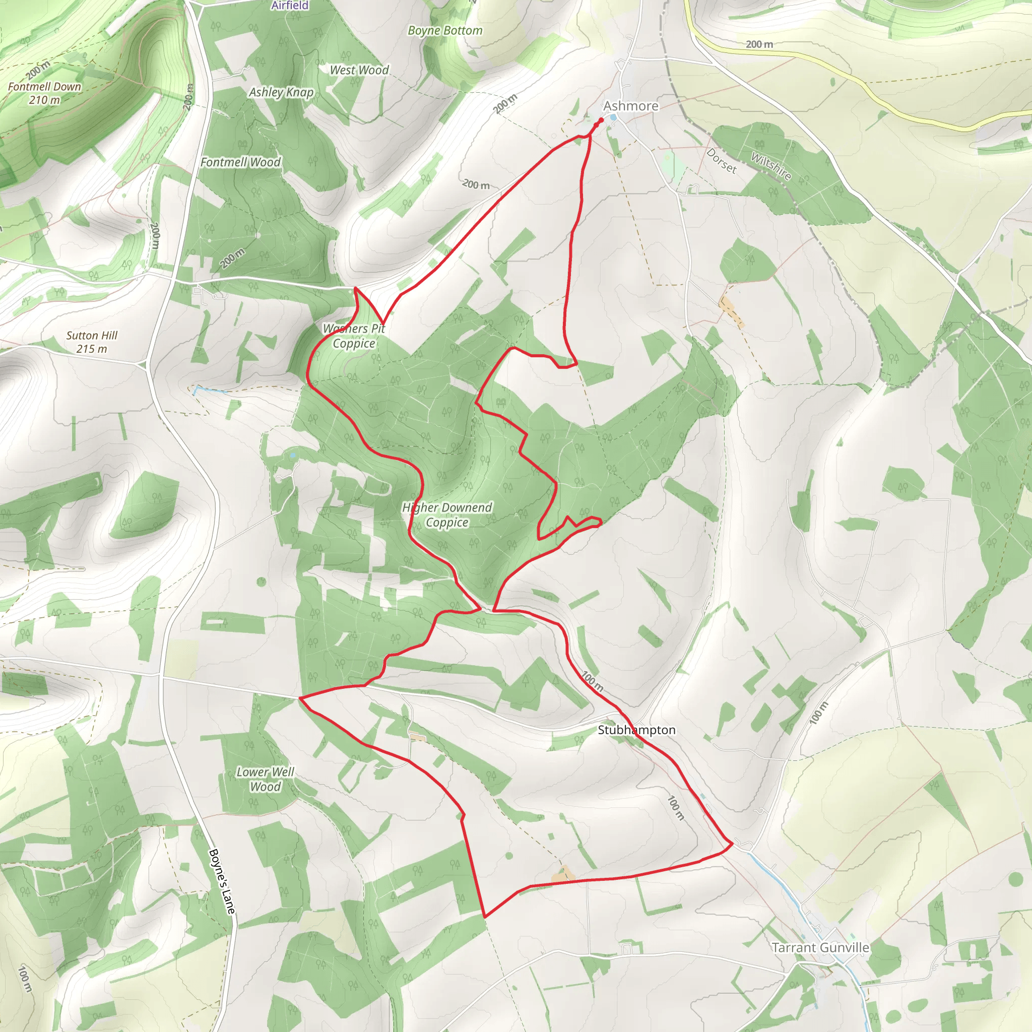 Ashmore and Stubhampton Loop via Higher Downend Coppice mobile static map