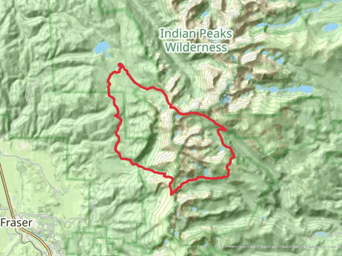 An image depicting the trail Continental Divide, Devil's Thumb and Arapaho Pass Loop Trail and its surrounding area.