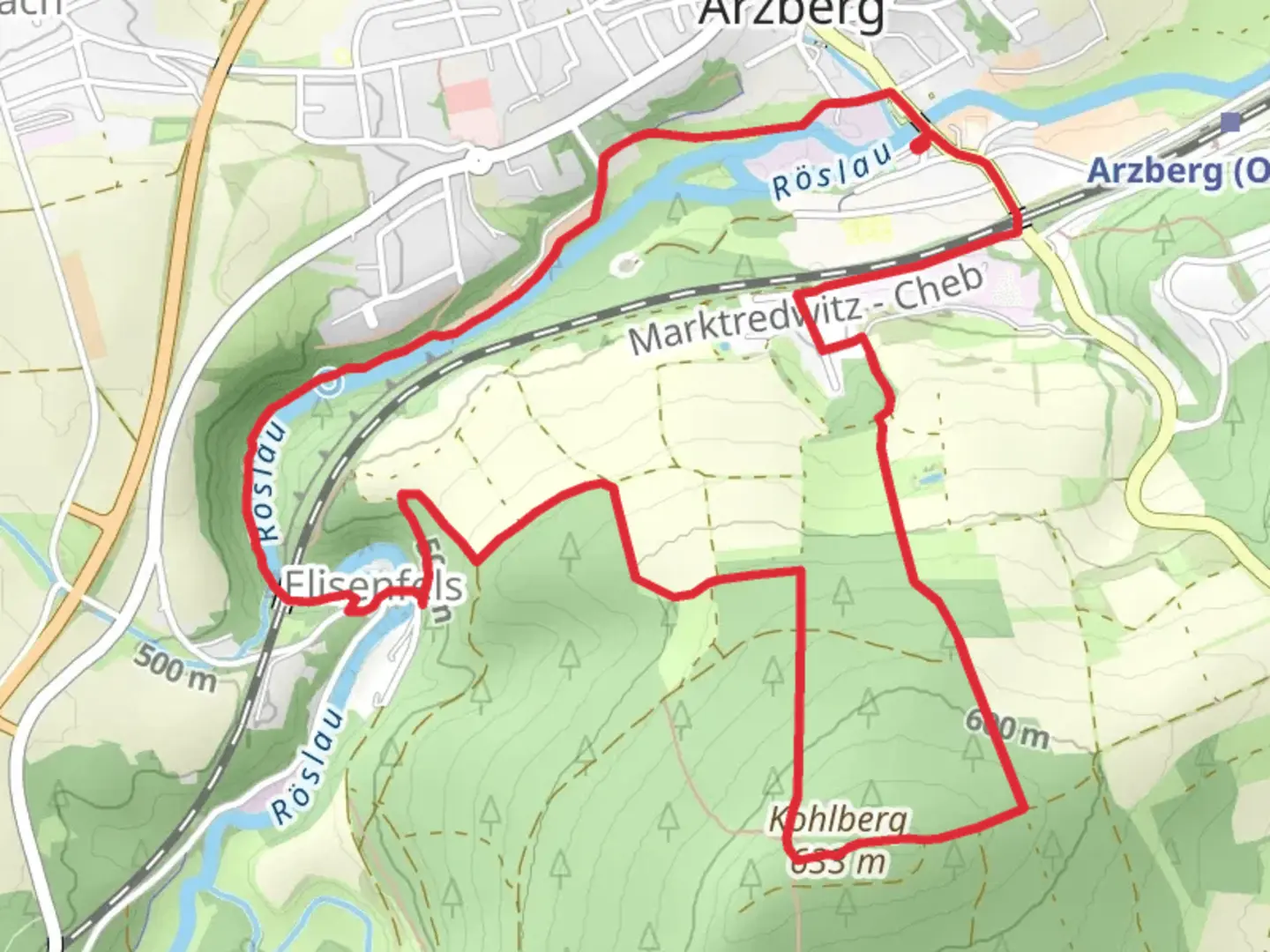An image depicting the trail Arzberg Loop and its surrounding area.