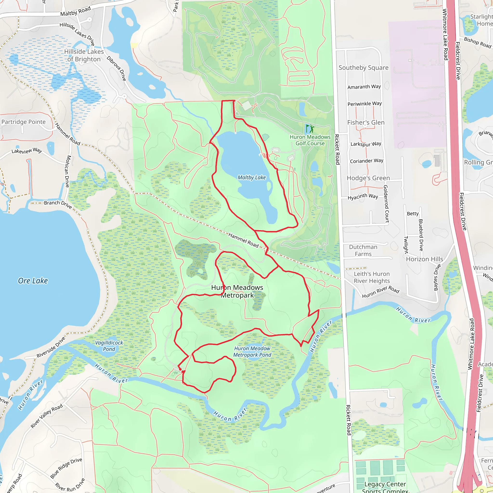 Hidden Lake Bend, Maltby Lake and Beech Alley - Moraine Fen Loop mobile static map