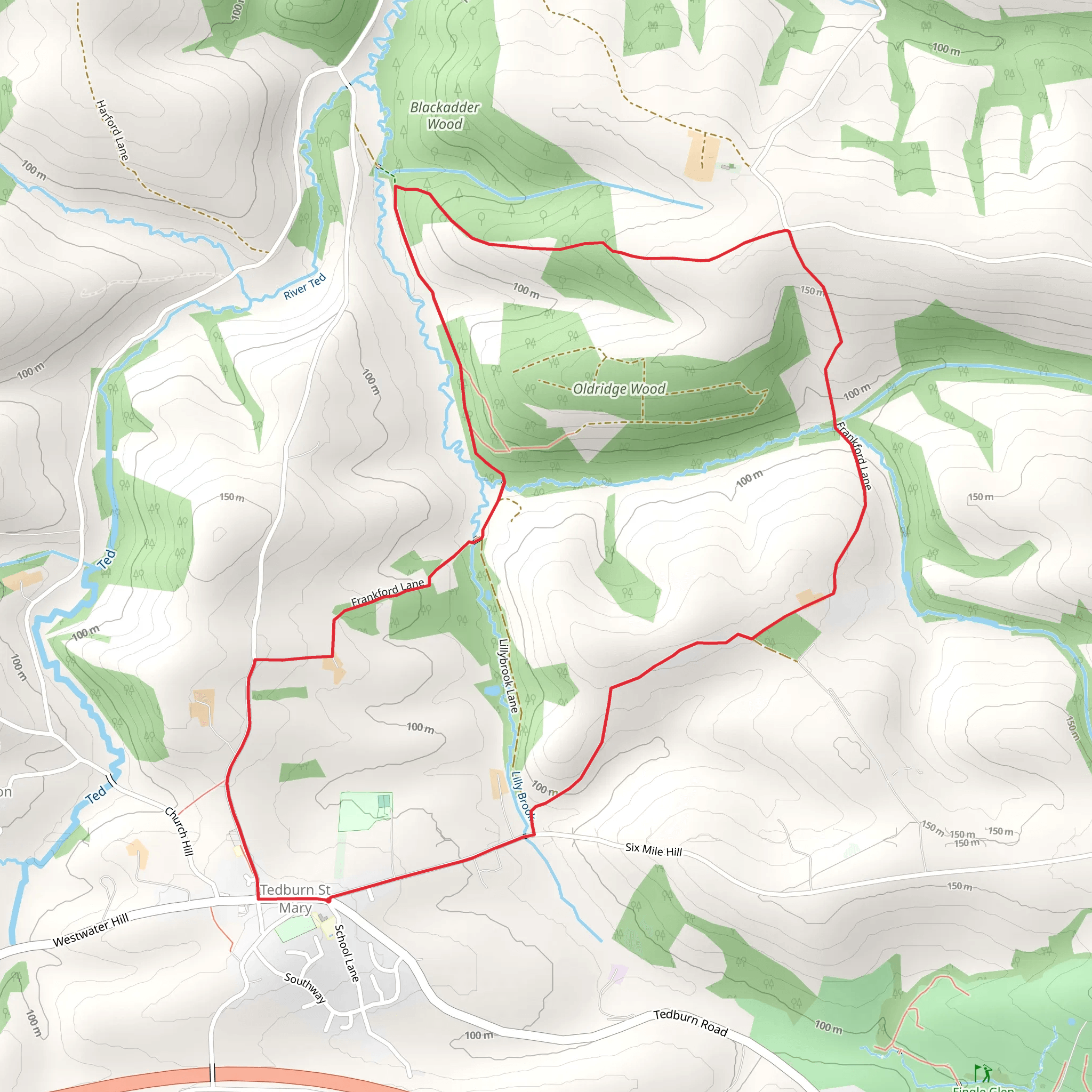 Tedburn St Mary and Oldridge Wood Loop mobile static map