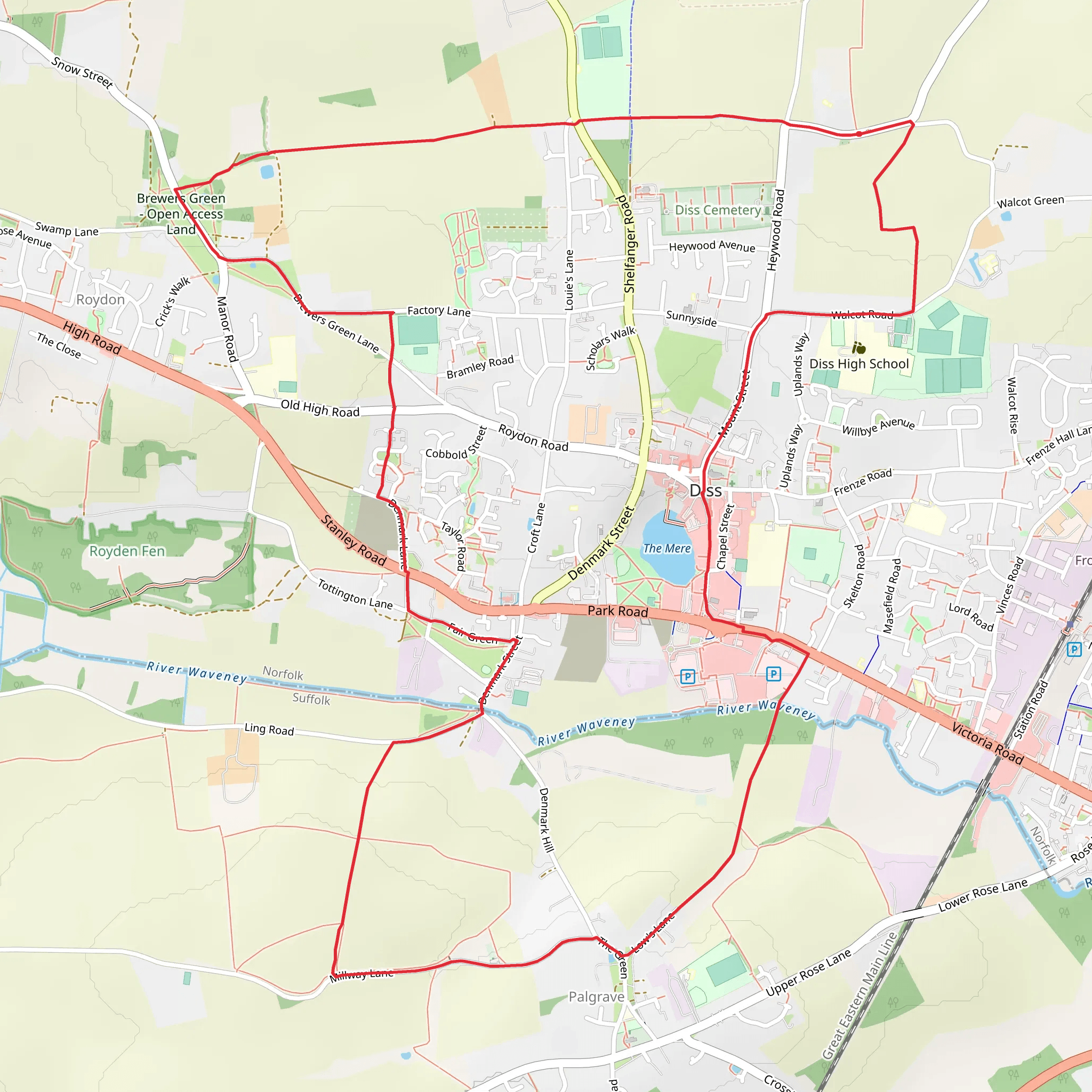 Diss and Palgrave Loop mobile static map